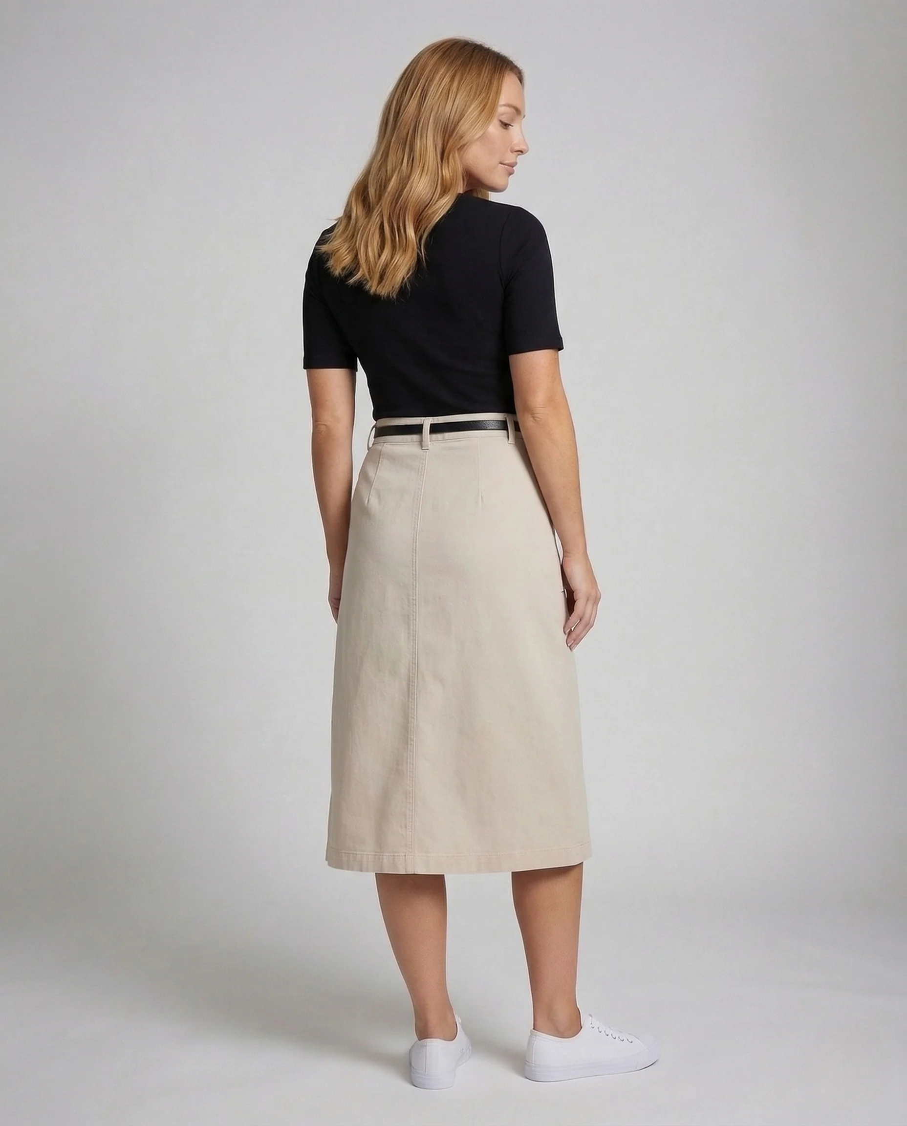 Damen Midirock High Waist Baumwollmix Gerade - Image 4