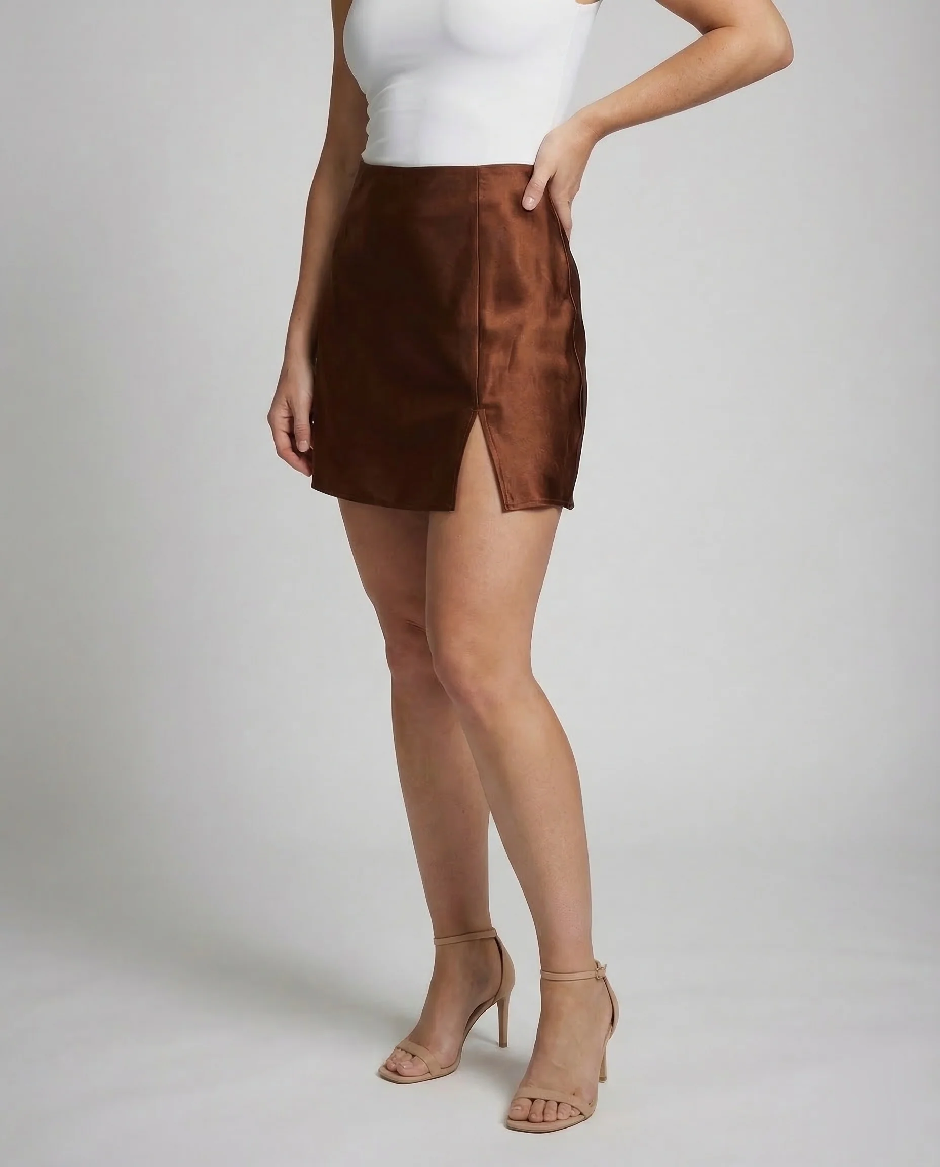Damen Satin Minirock Schlitz - Image 2