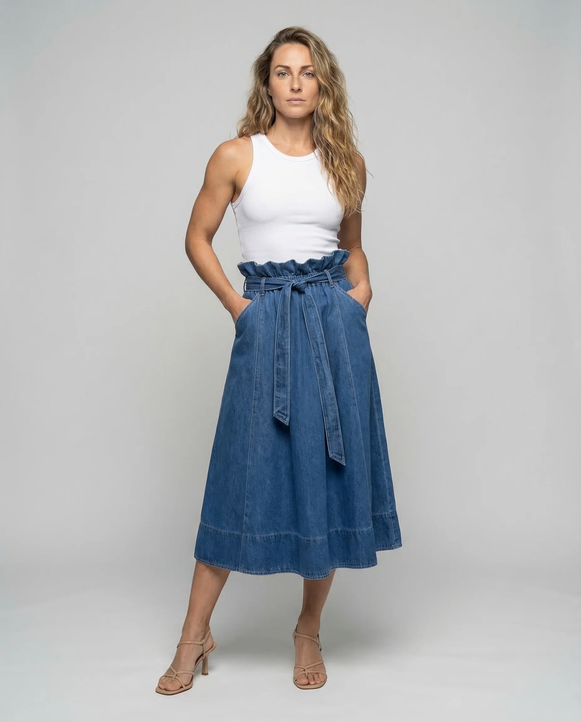 Midirock Damen Denim High Waist