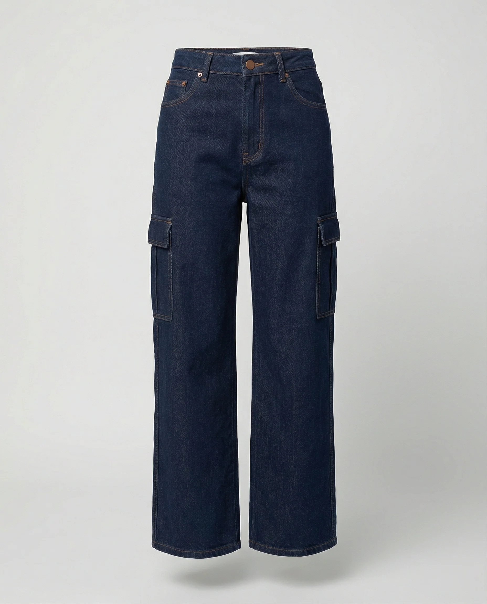 Damen nan hohes Taillen-Jeansmodell im Baggy-Palazzo-Schnitt mit Cargo-Klappentasche und formgebenden Abnähern Heidi-Mode - Image 5