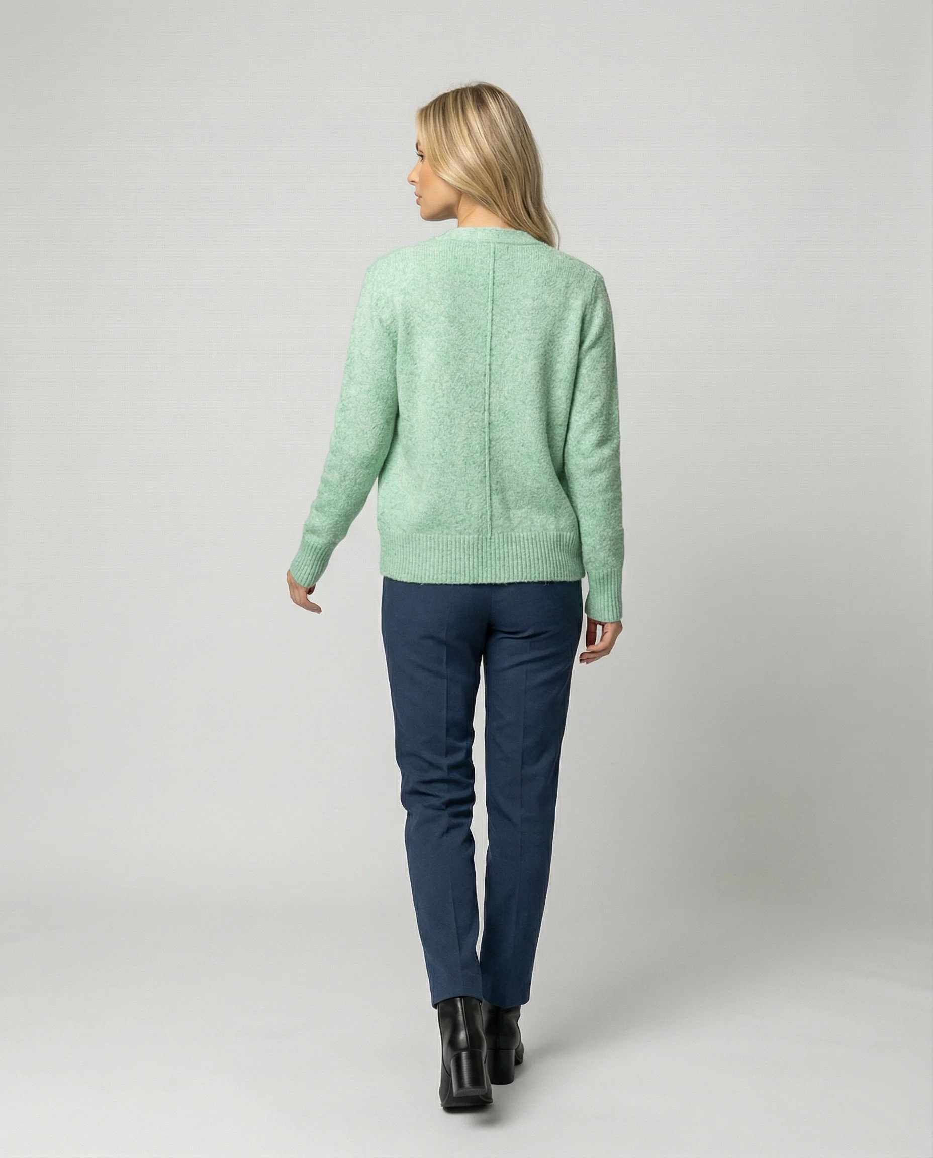 Damen hüftlanger Melange-Feinstrickcardigan mit Perlmuttknopfleiste und gerippten Bündchen Heidi-Mode - Image 4