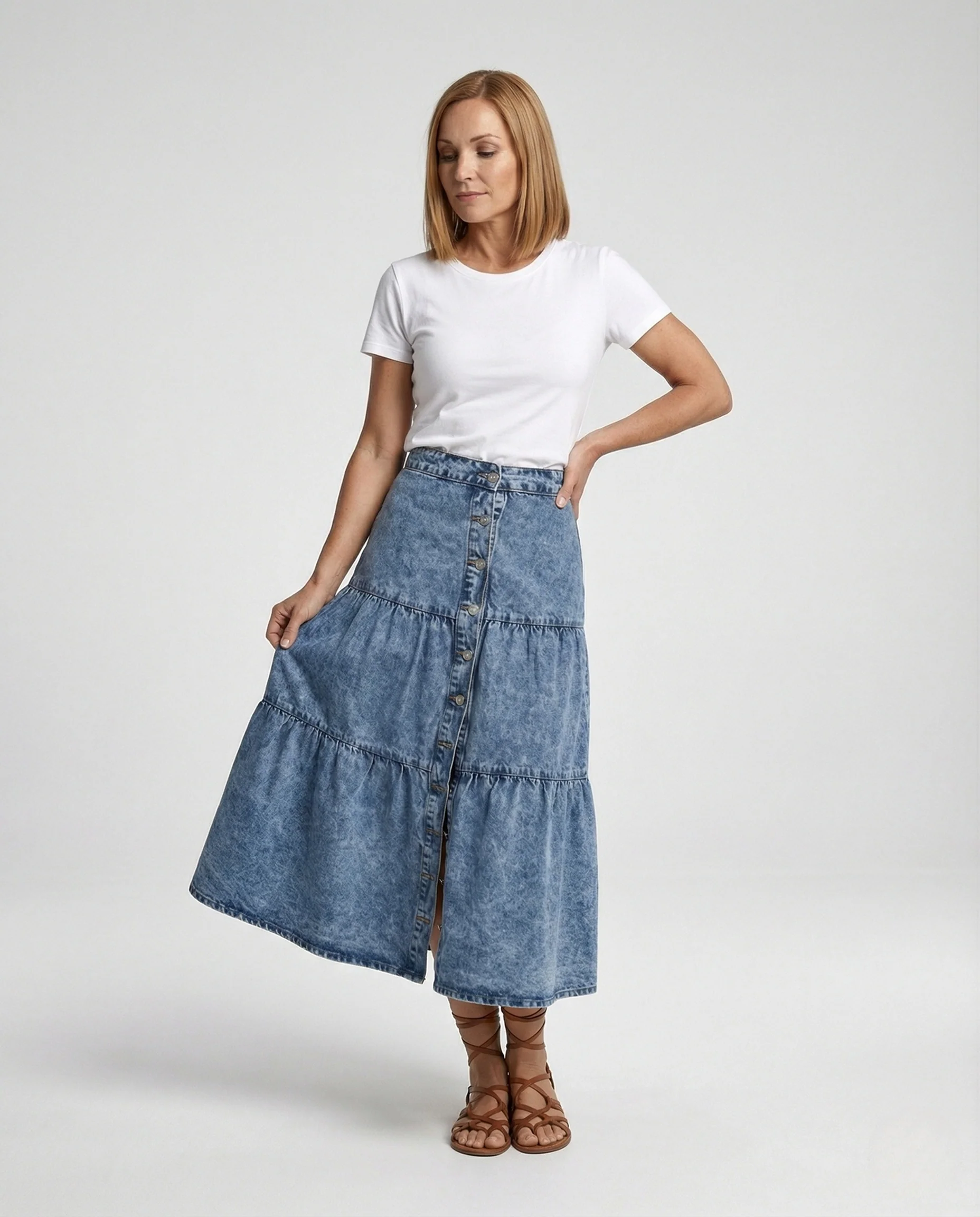 Jeans Midirock Mit Knopfleiste Damen - Image 2