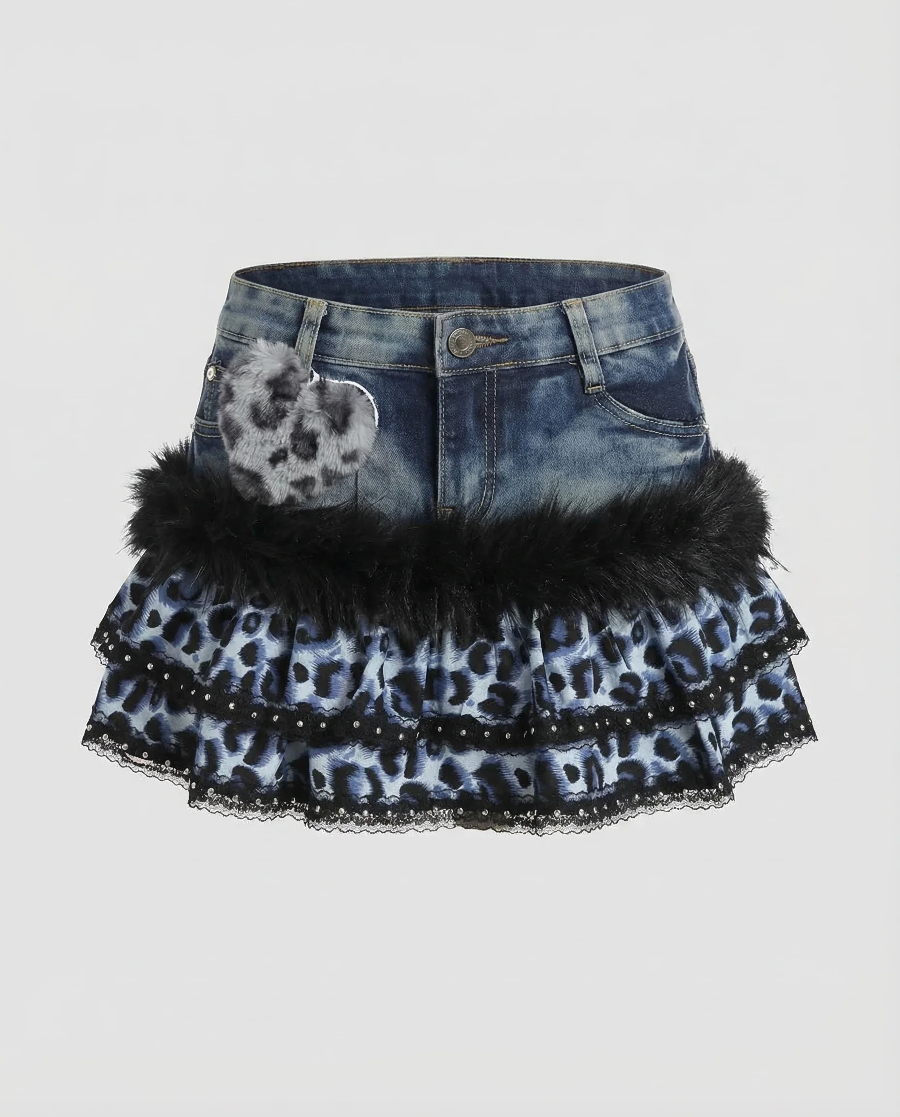 Damen Jeans Minirock Rüschen - Image 5