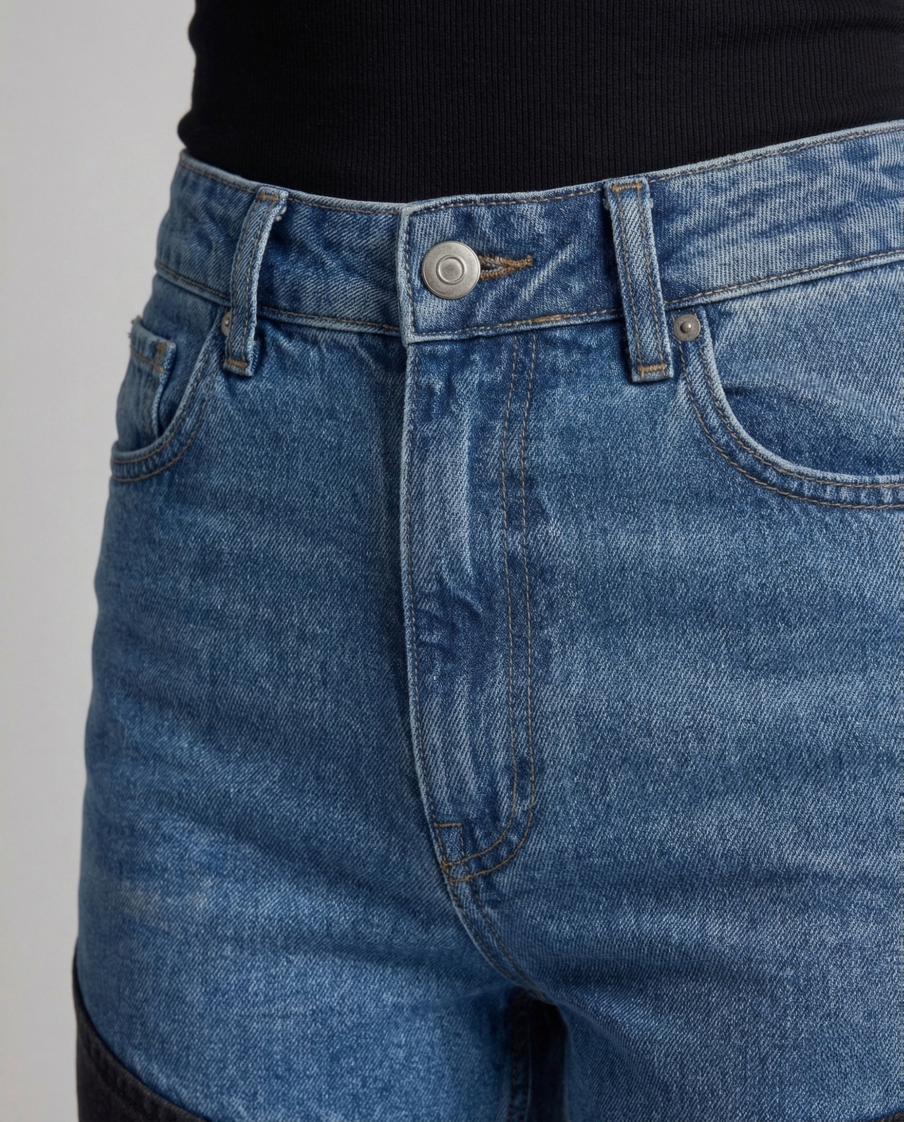Damen Jeans High Waist Gerades Bein Shorts Einsatz - Image 4