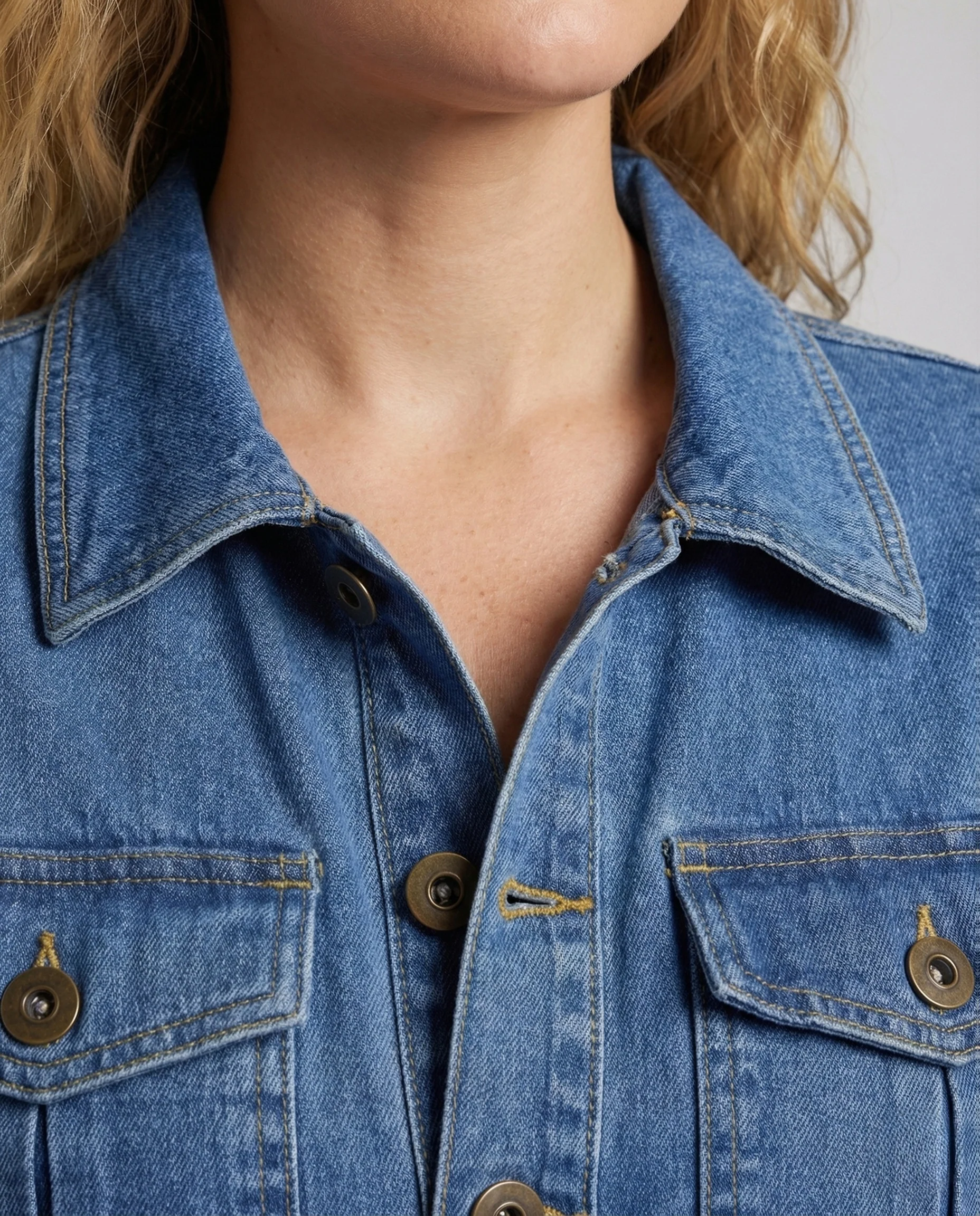 Damen Jeans Overall Kurzarm Knopfleiste Brusttaschen - Image 2