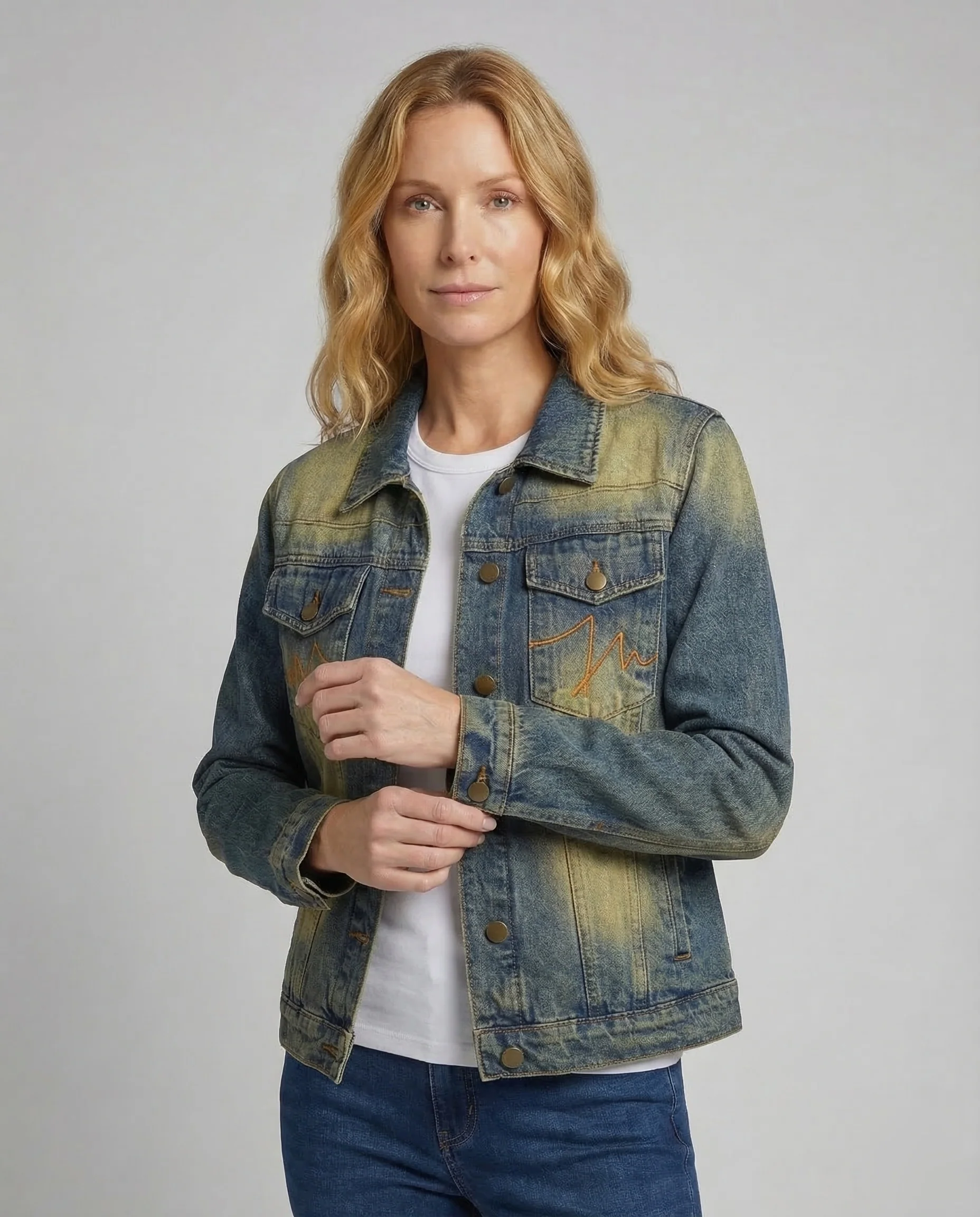 Damen Jeansjacke Used Stickerei - Image 2