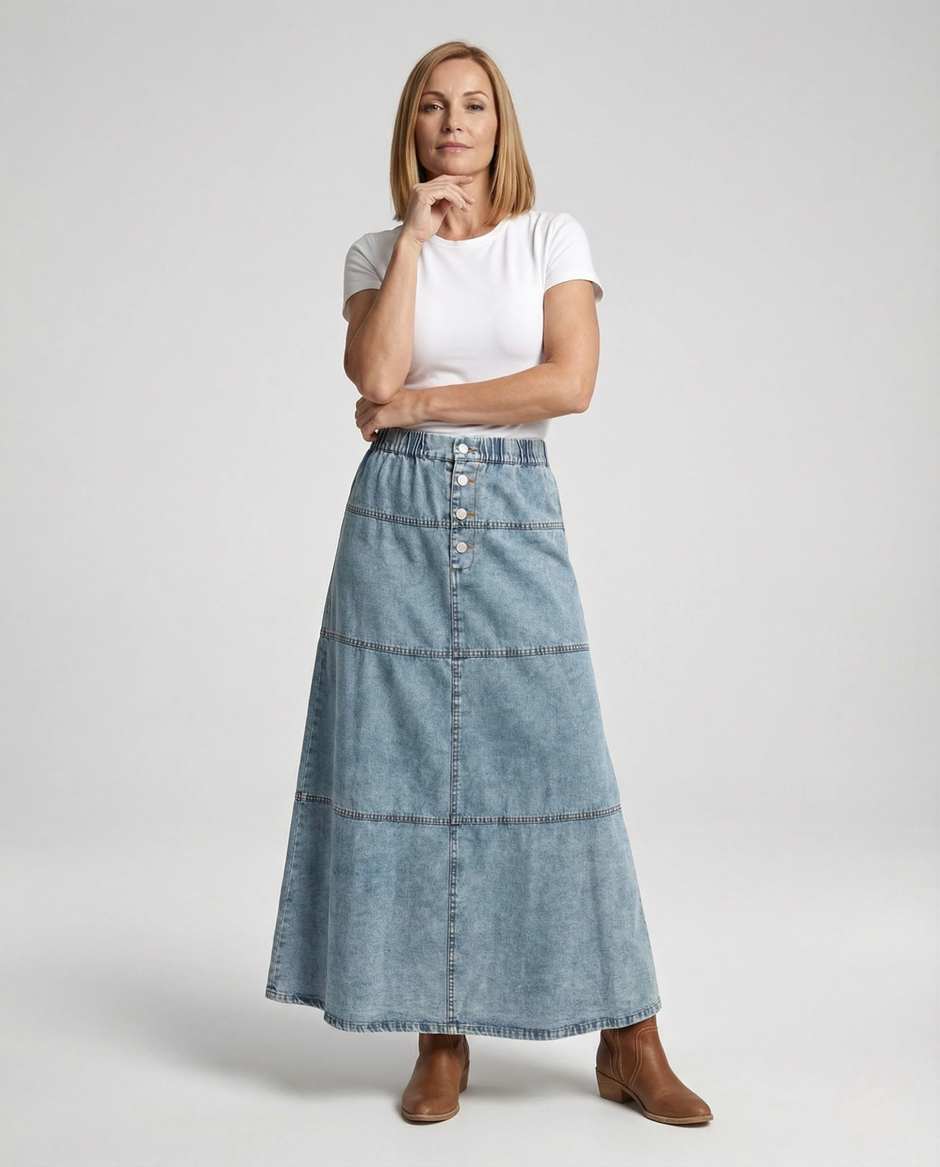 Jeans Maxirock Damen Elastisch Mit Knöpfen - Image 2