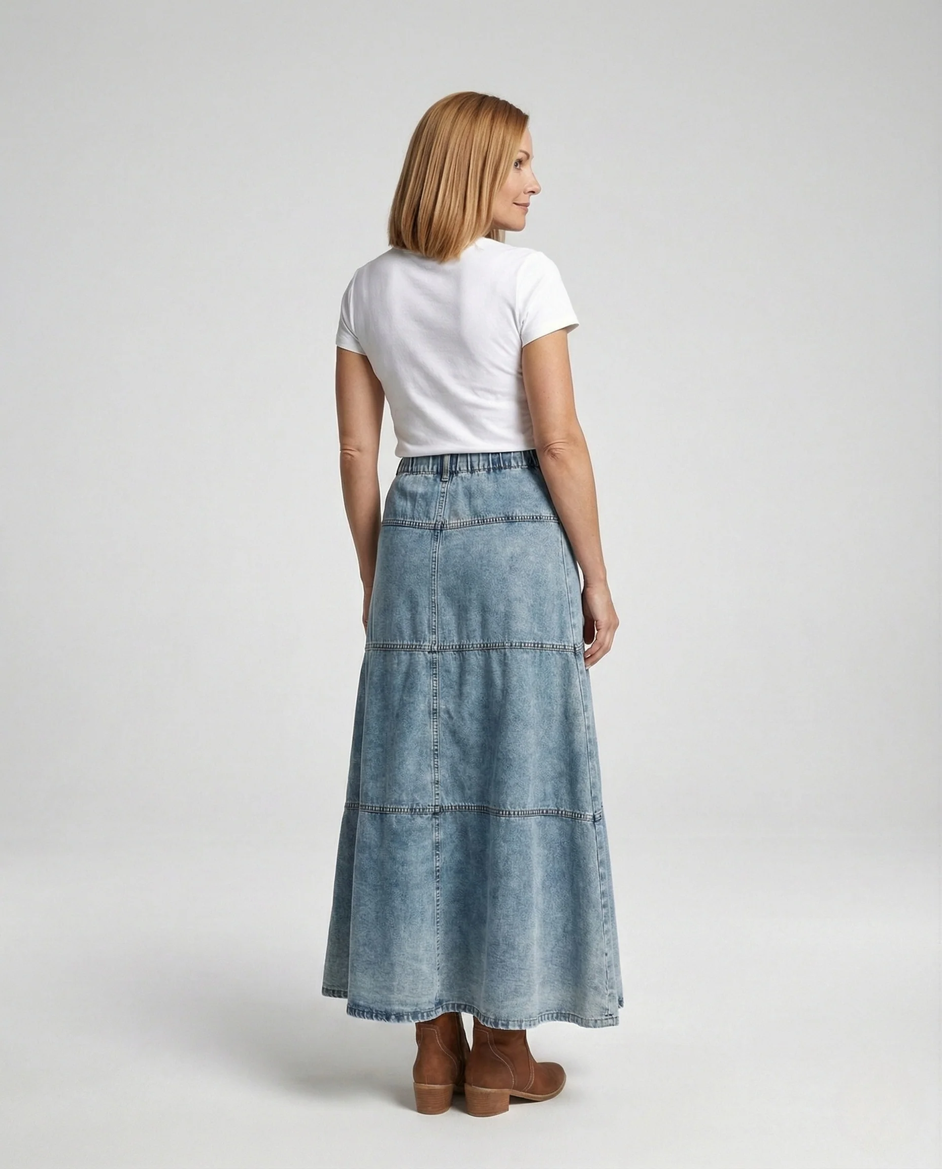 Jeans Maxirock Damen Elastisch Mit Knöpfen - Image 3
