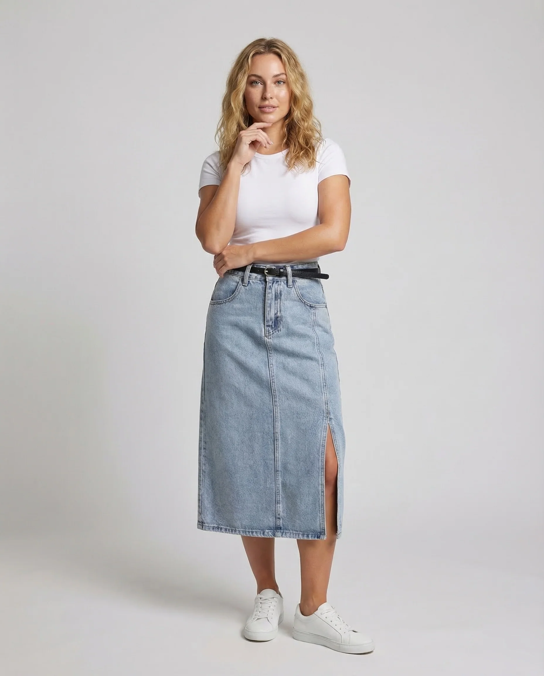 Damen Jeans Midirock High Waist