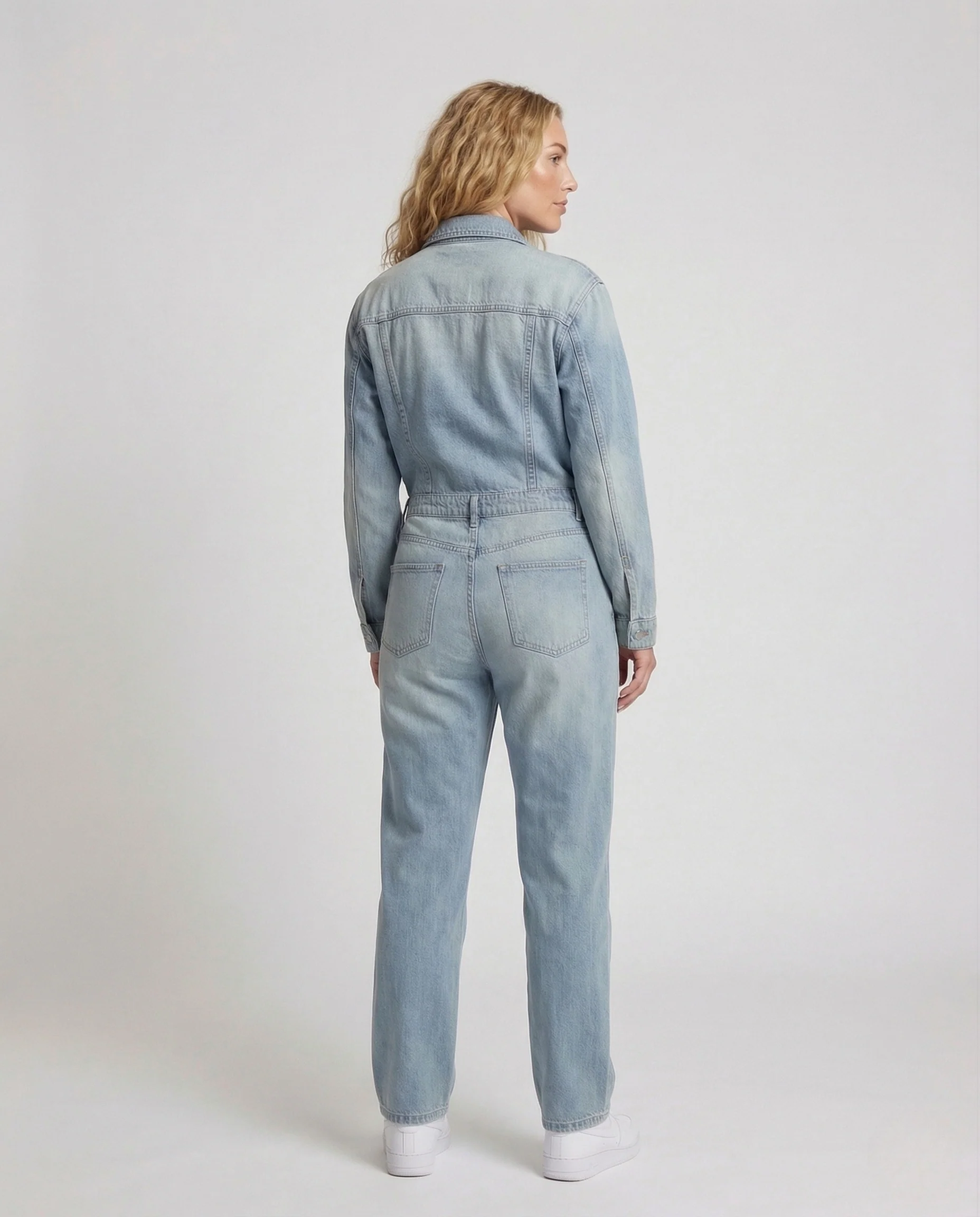 Damen Jeans Overall Gerades Bein Knopfleiste Brusttaschen - Image 3