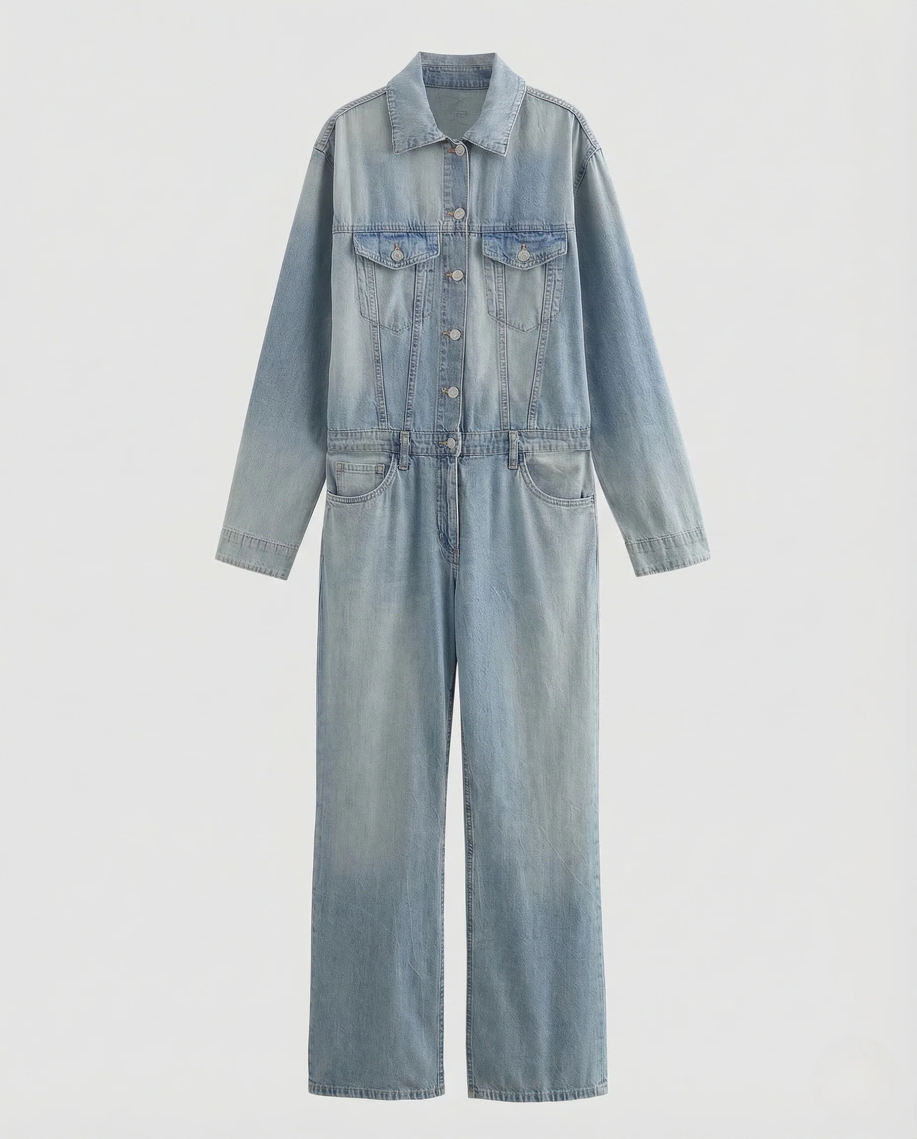 Damen Jeans Overall Gerades Bein Knopfleiste Brusttaschen - Image 4