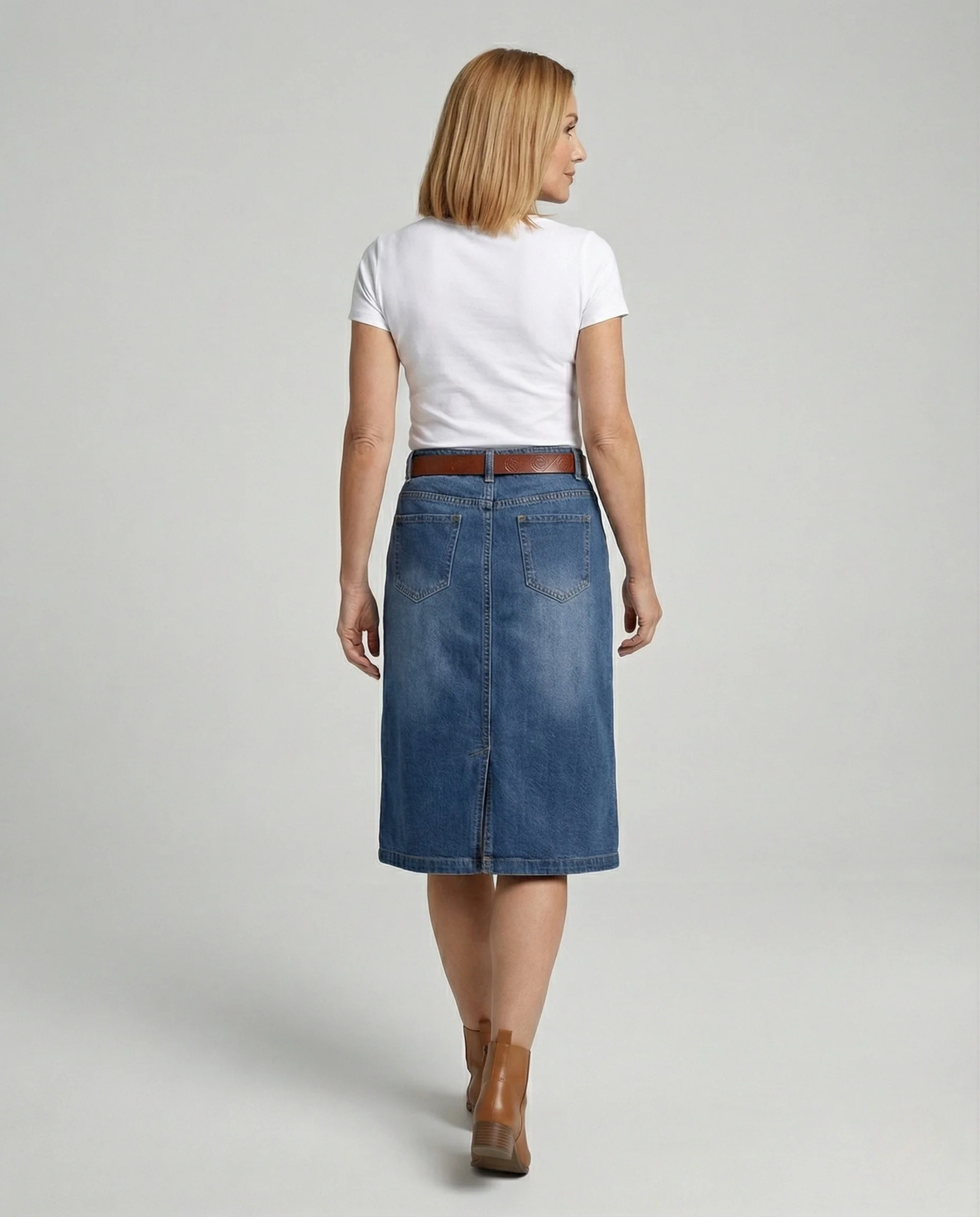 Jeansrock Damen Midi Knopfleiste - Image 3