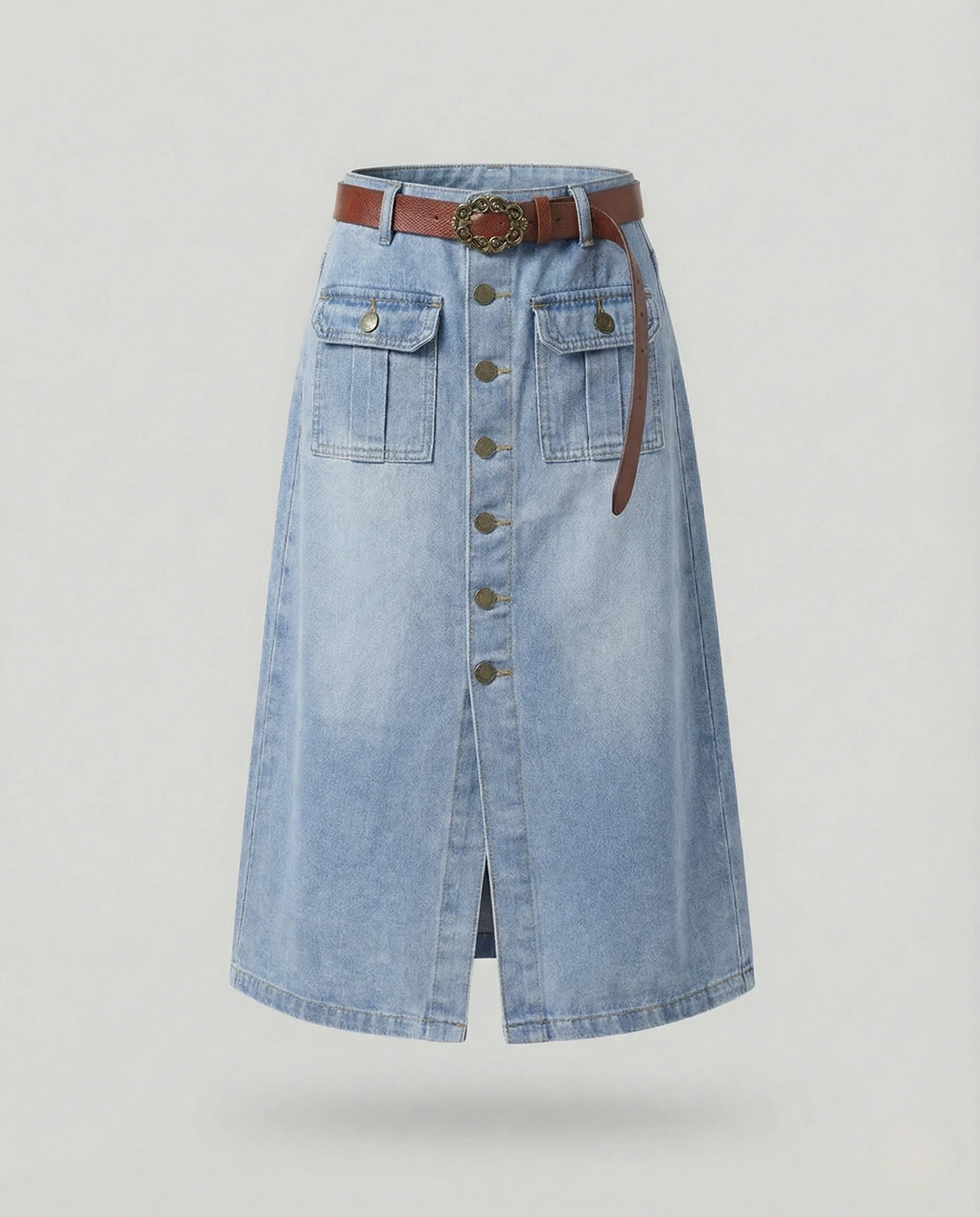 Jeansrock Damen Midi Knopfleiste - Image 6