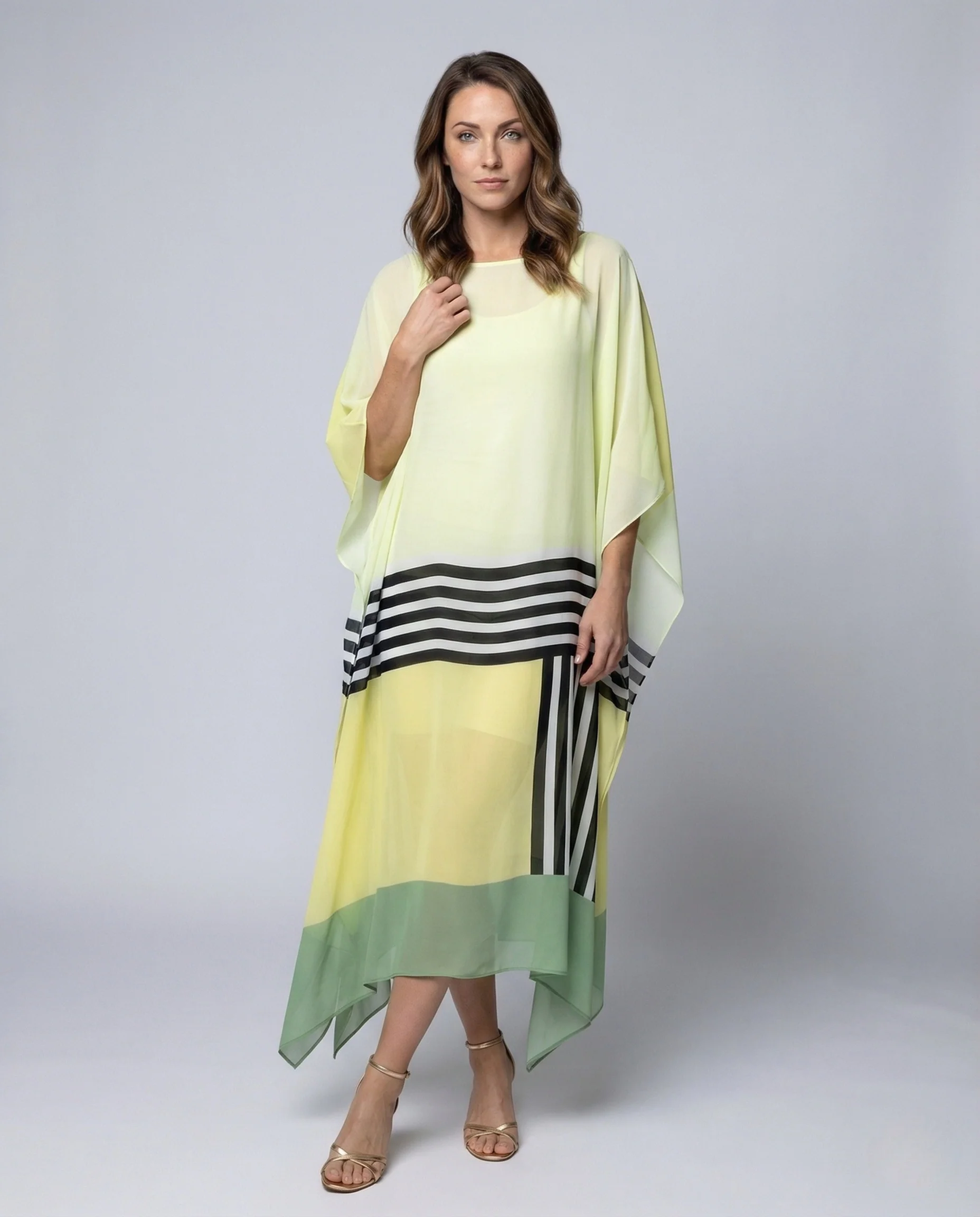 Damen Kaftan Maxikleid mit Zipfelsaum