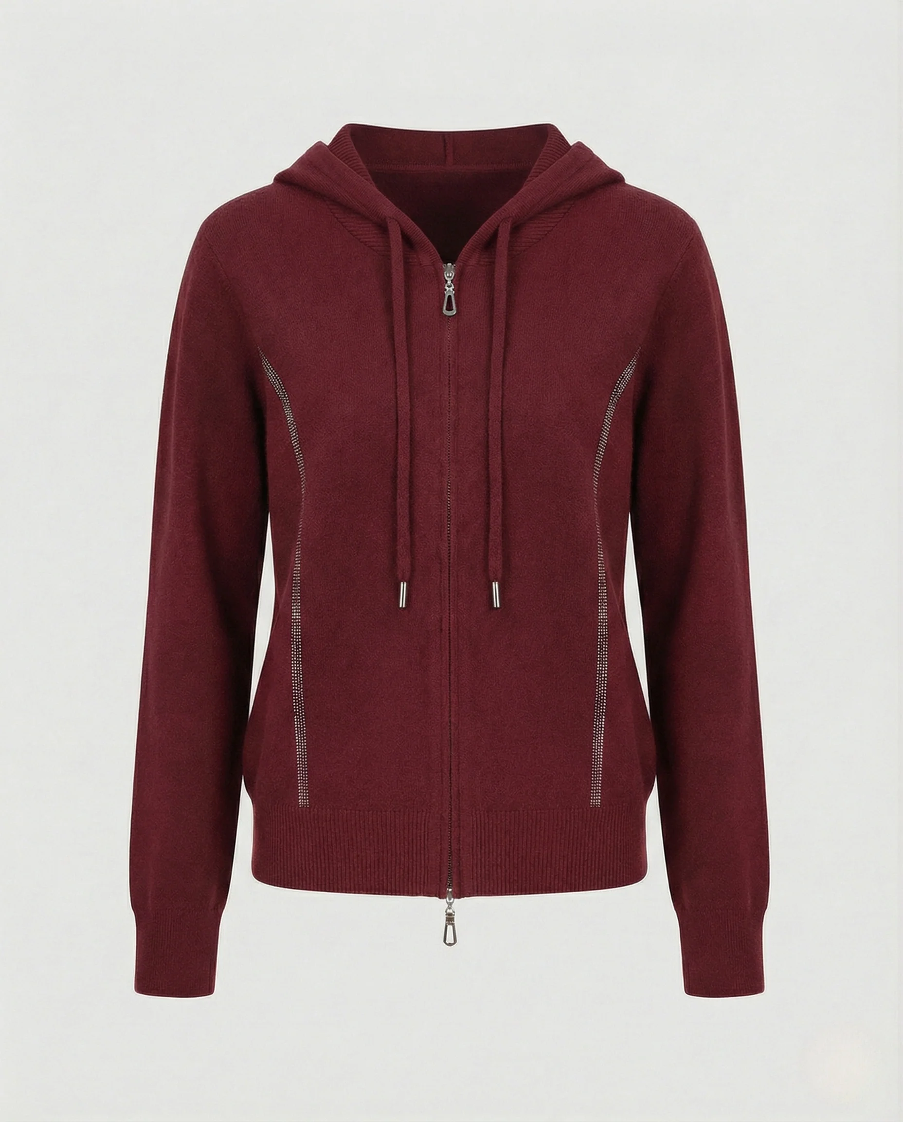 Kapuzen-Strickjacke mit durchgehendem Reißverschluss, feinem Maschenbild und schimmernden Zierstreifen Heidi Mode - Image 6