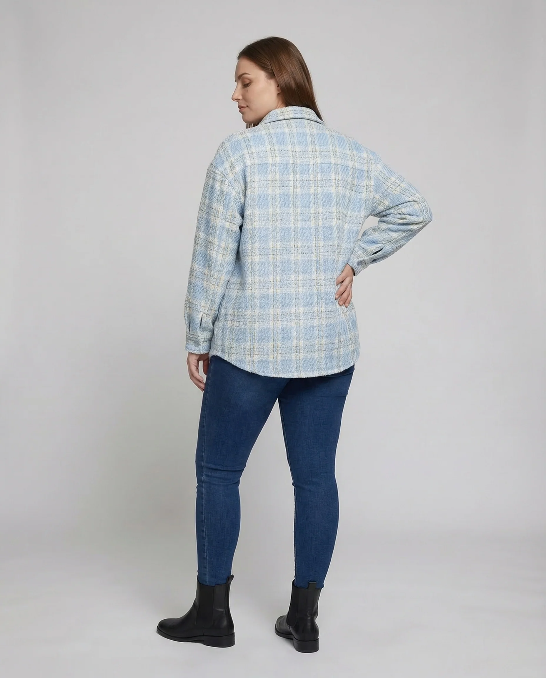 Damen Bouclé Overshirt Kariert - Image 4
