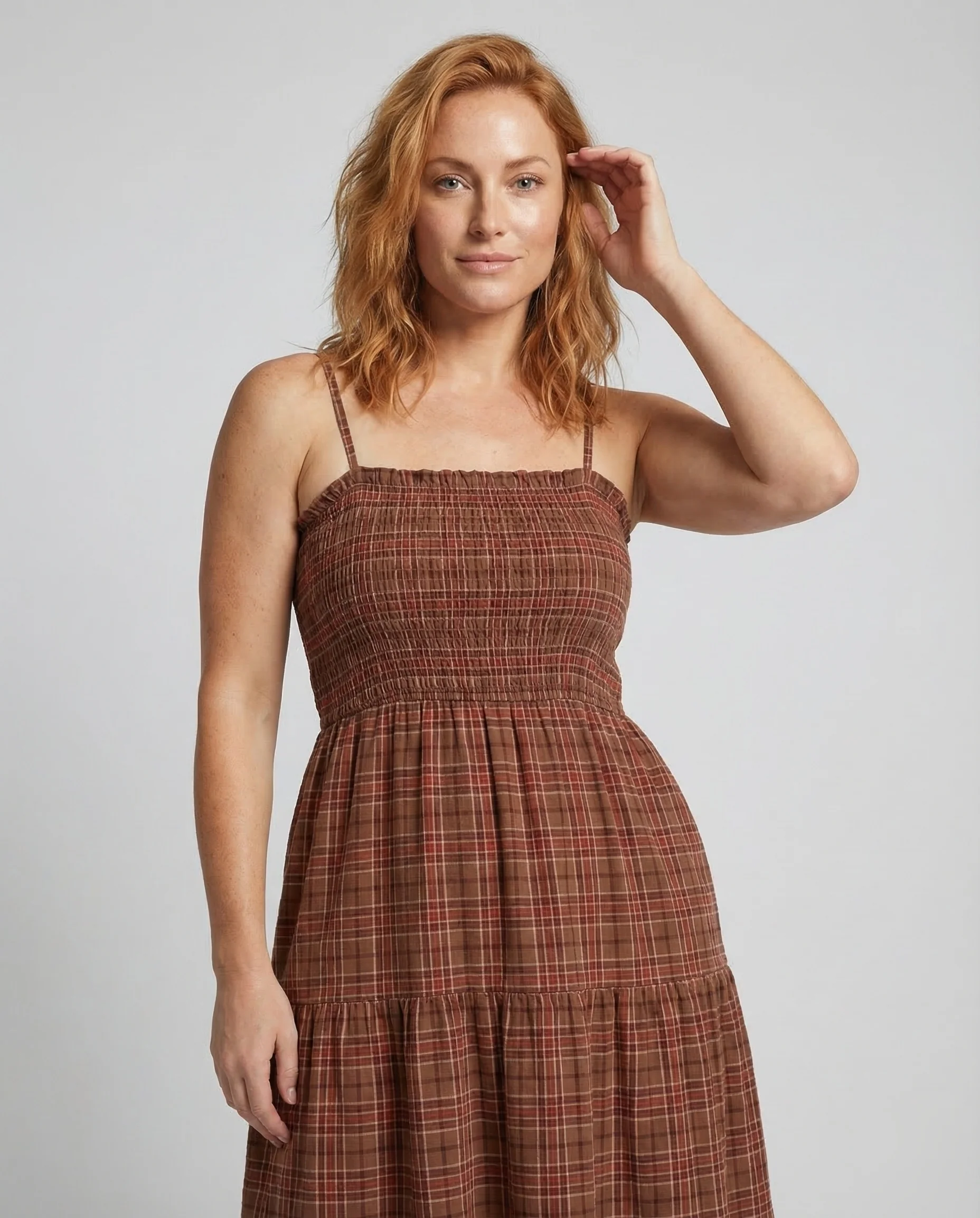 Damen Maxikleid Karo Gesmokt - Image 2
