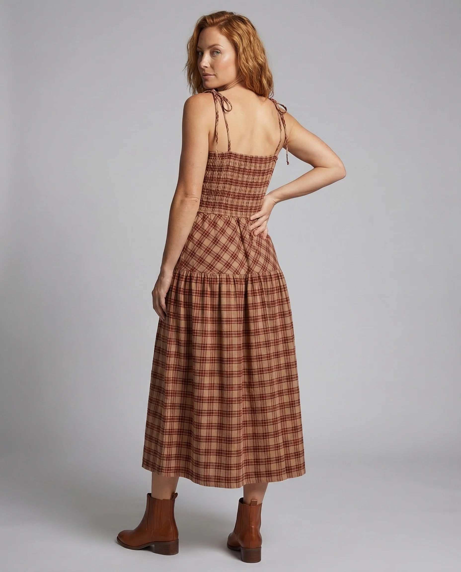 Damen Maxikleid Karo Gesmokt - Image 4