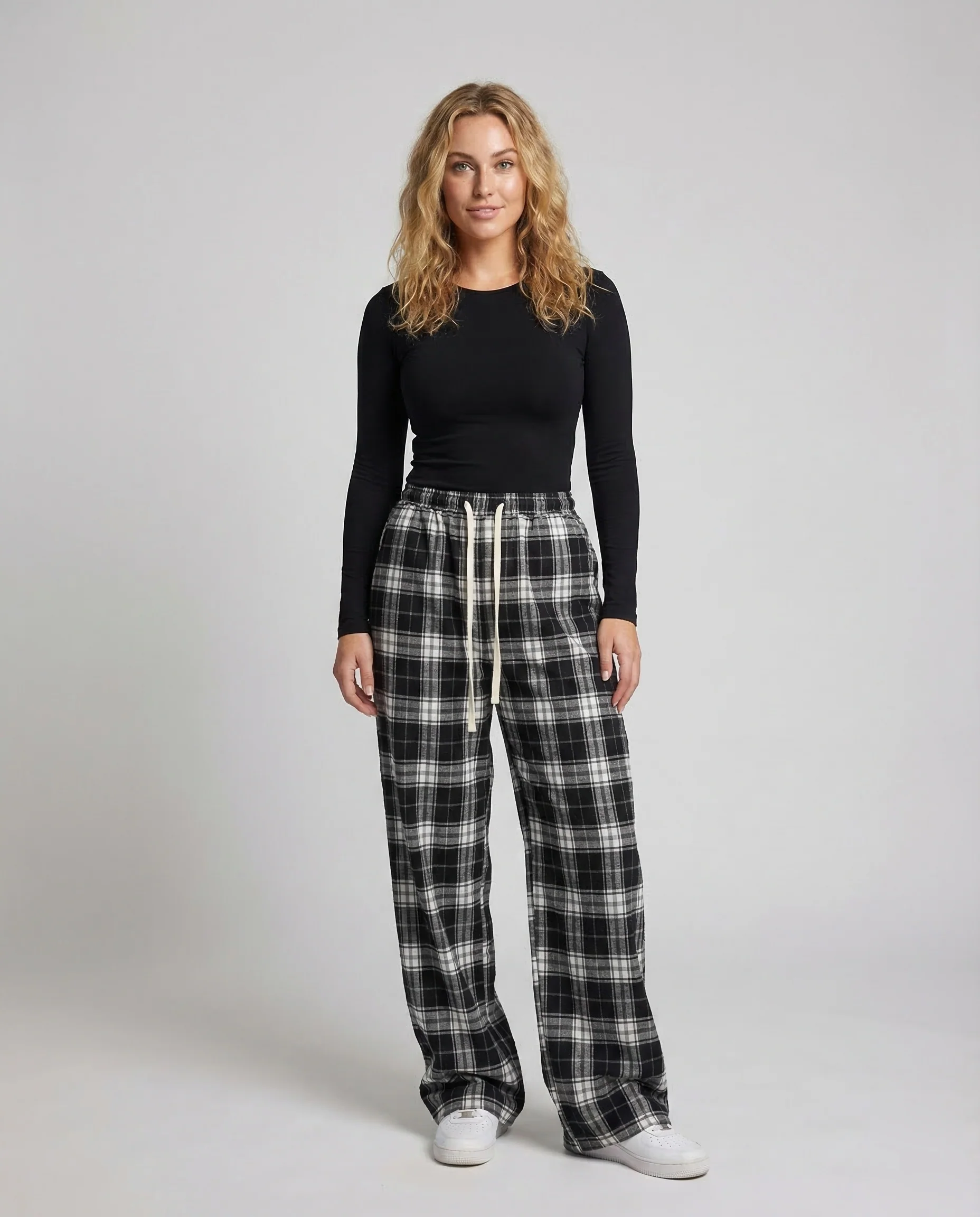 Damen Karohose Weit Tunnelzug