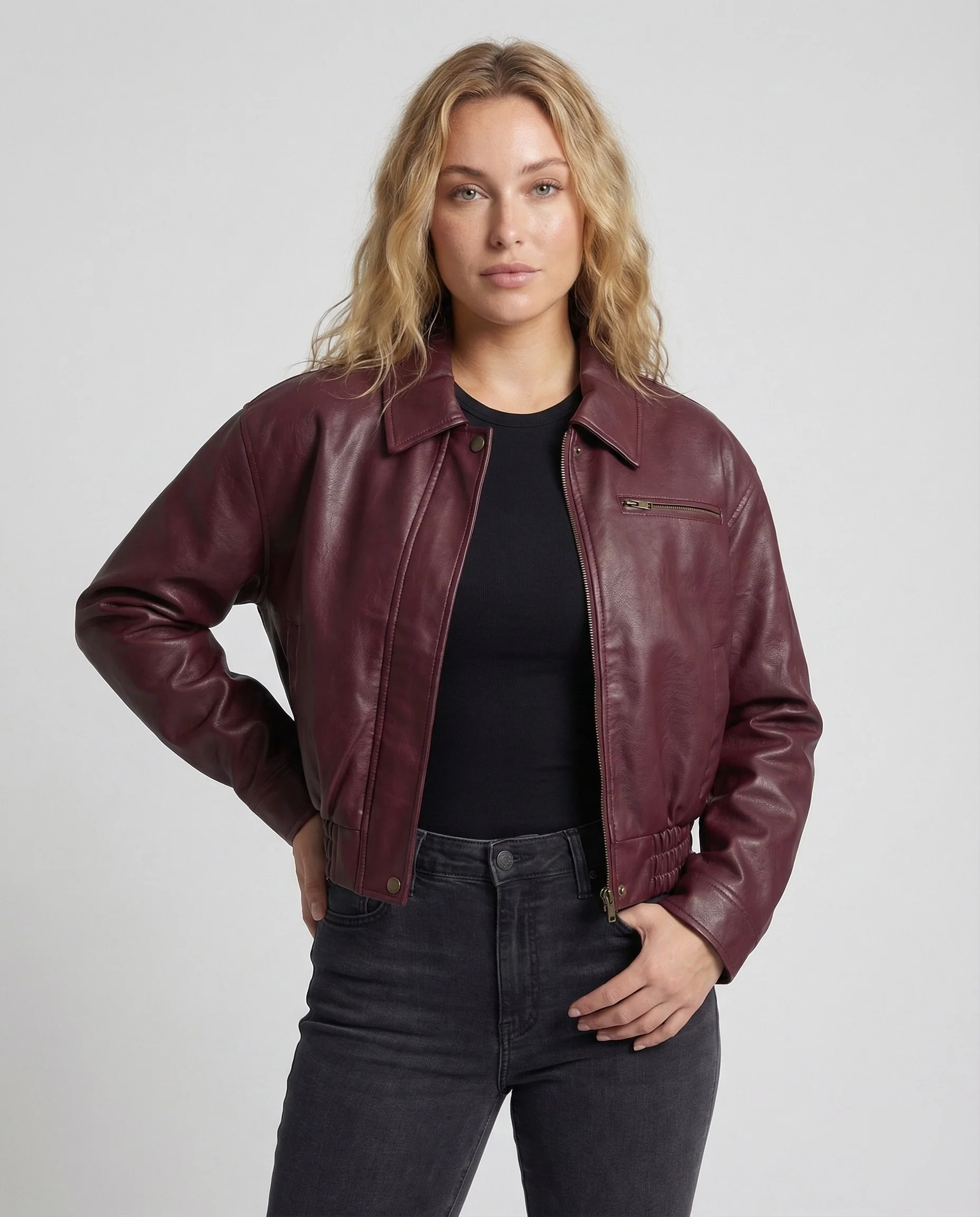 Damen Cropped Lederjacke Boxy - Image 2