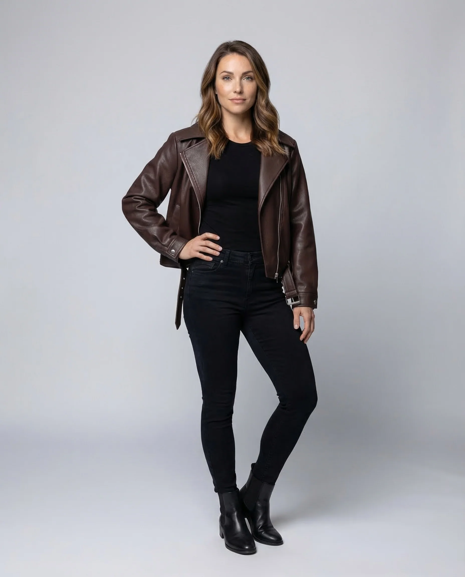 Damen Kunstleder Bikerjacke Kastig Revers