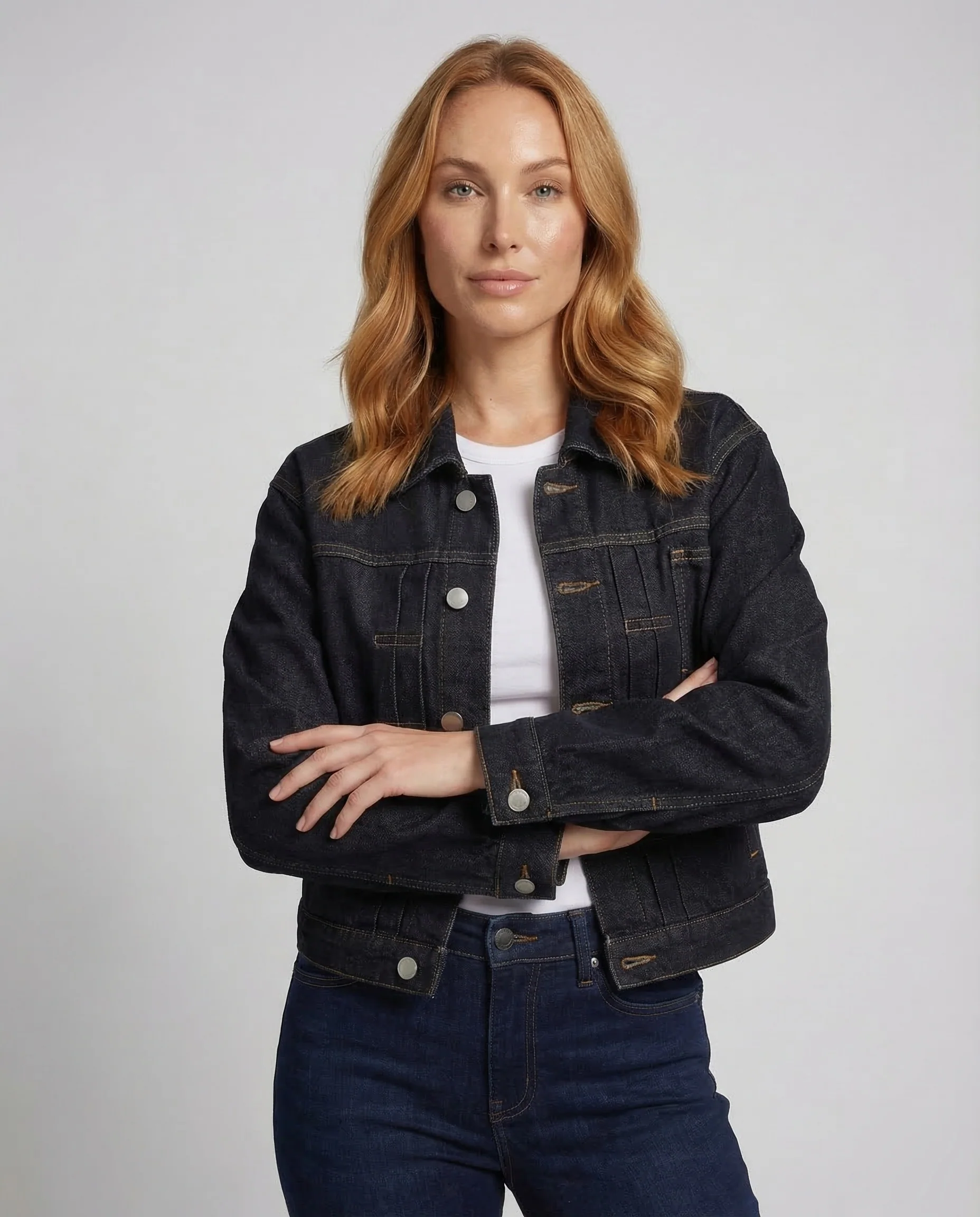 Damen Jeansjacke Cropped Ballonärmel - Image 2