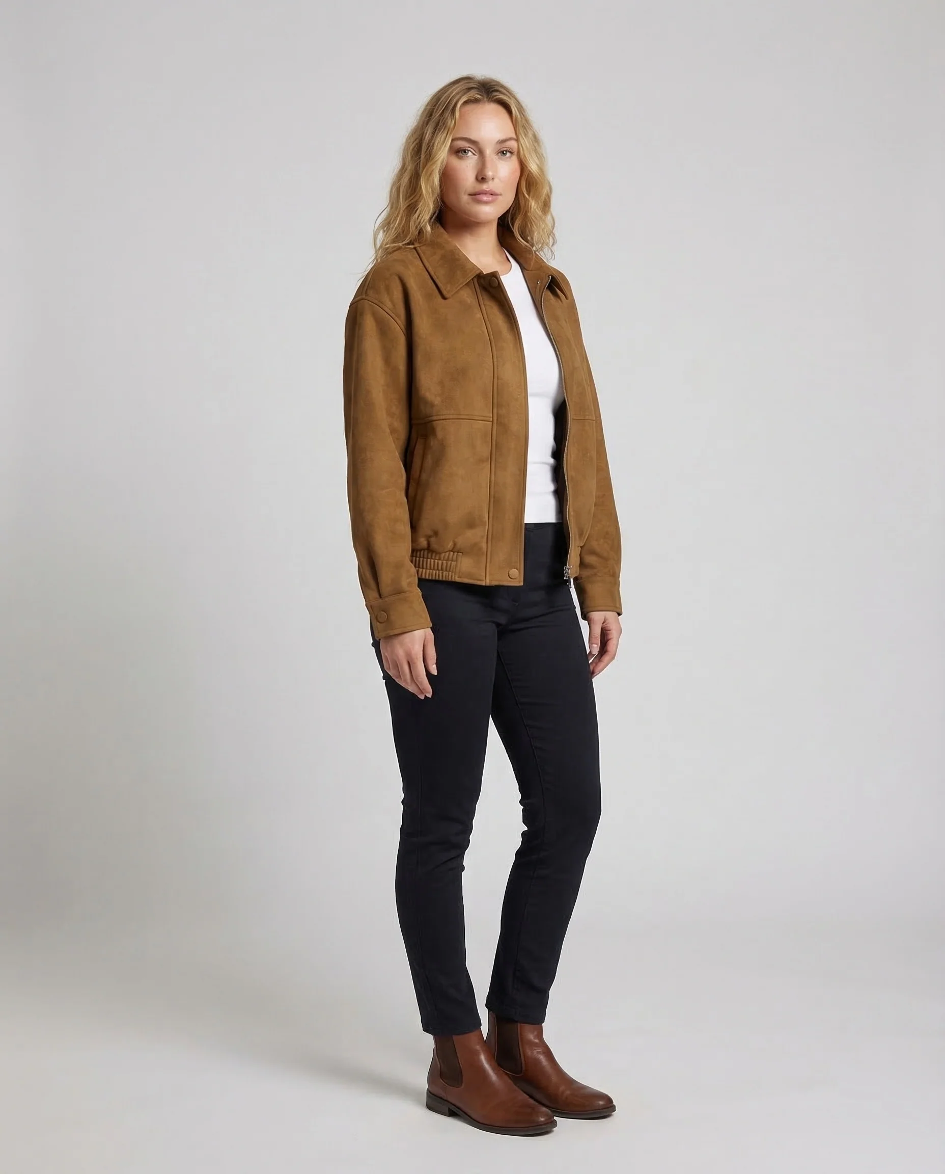 Damen Velourslederjacke Kastig