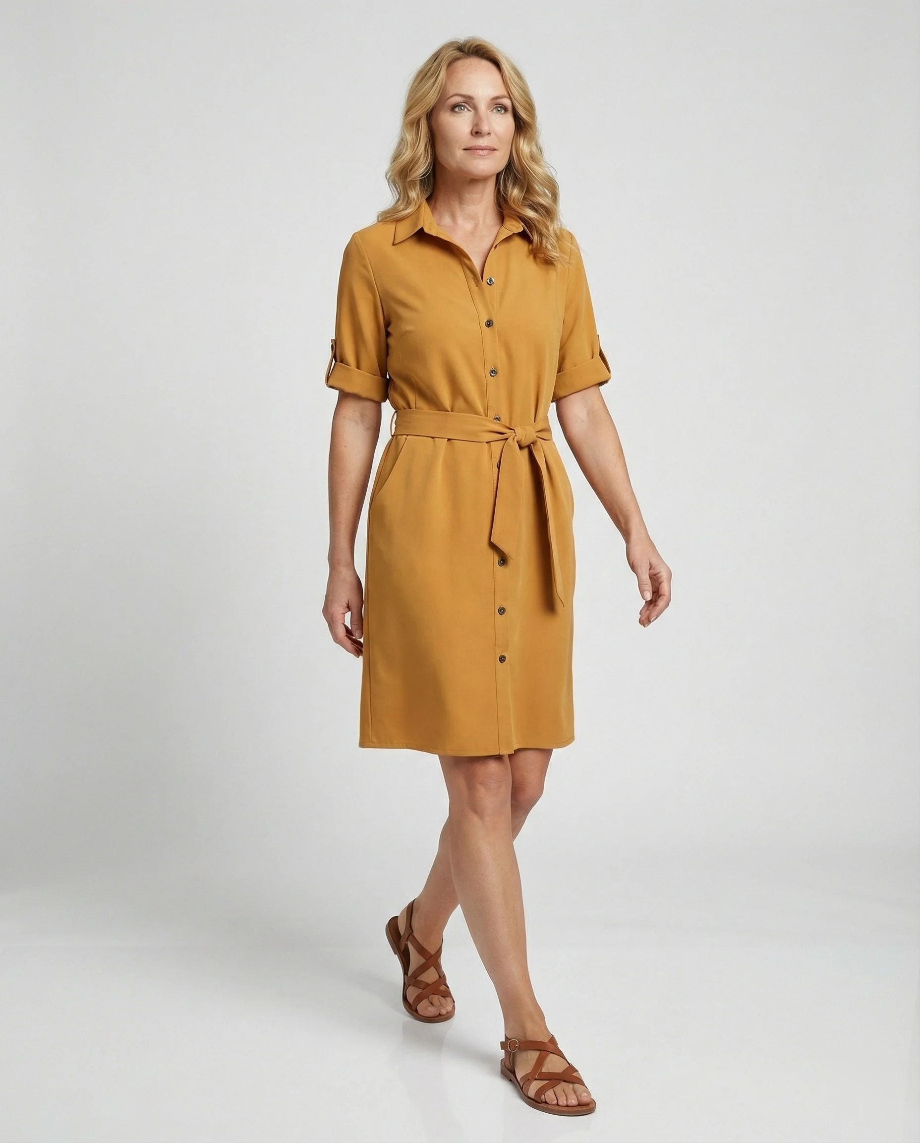 Knielanges Hemdblusenkleid Mit Taschen Damen - Image 4