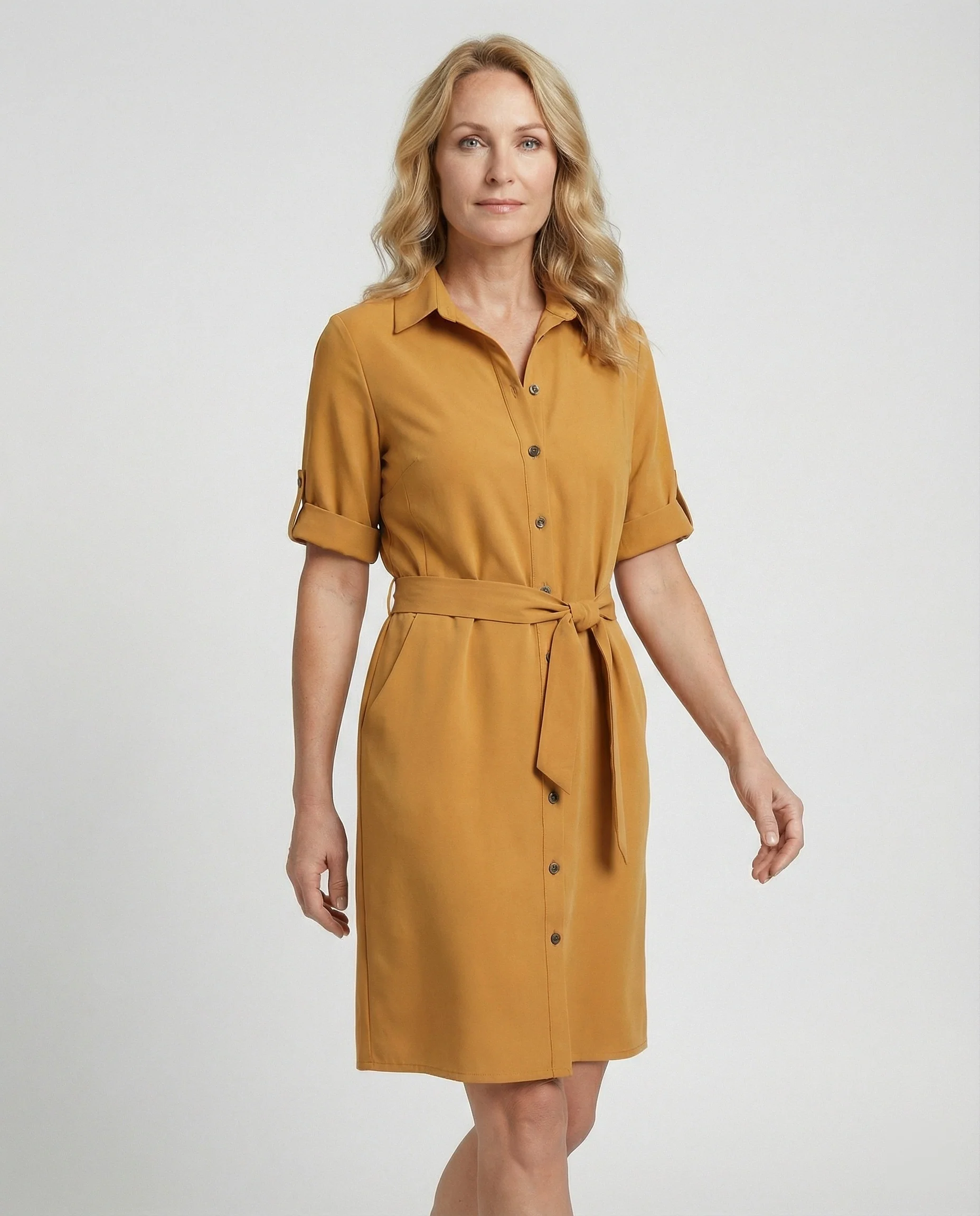 Knielanges Hemdblusenkleid Mit Taschen Damen - Image 9