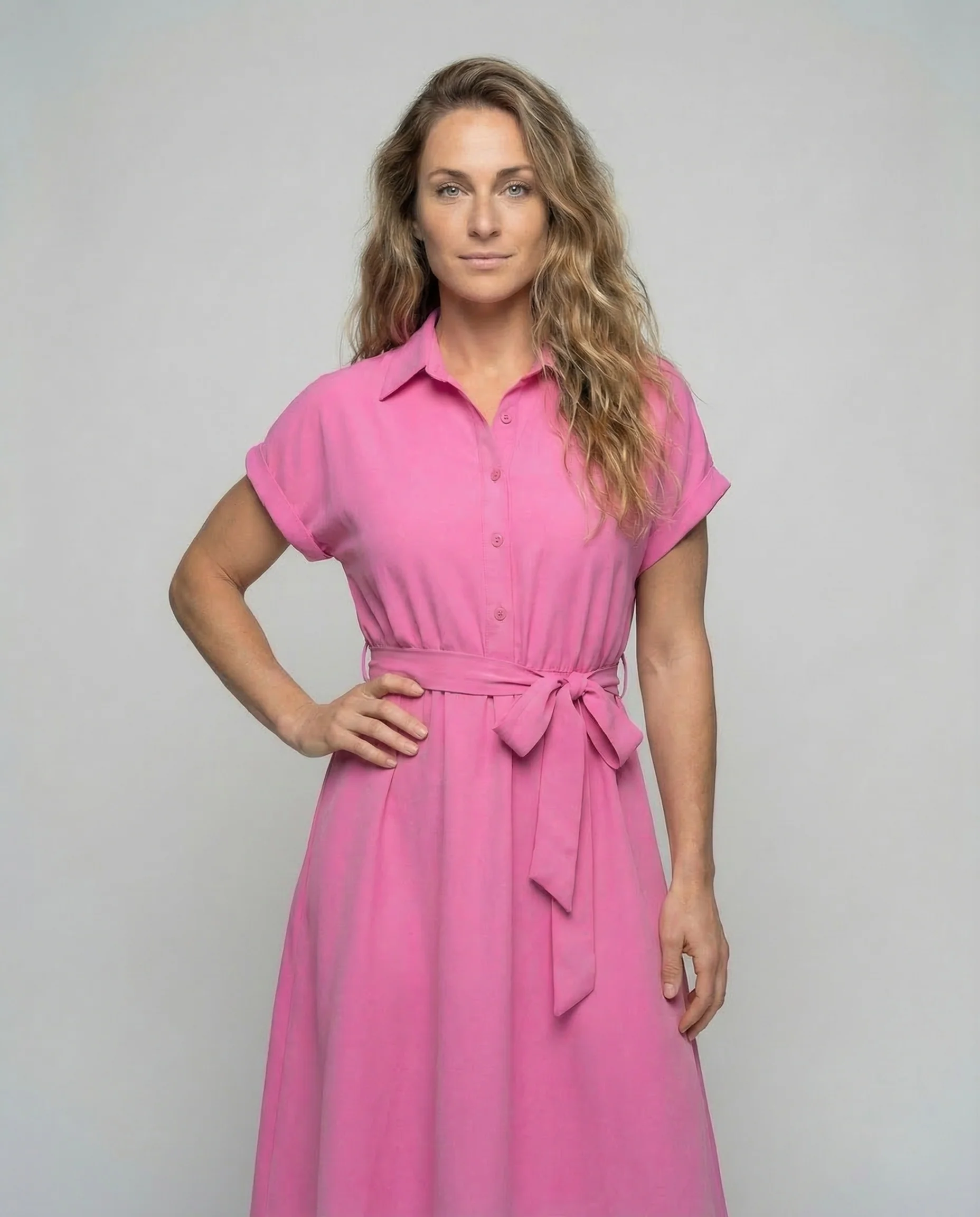 Damen Hemdkleid Knielang Gürtel - Image 2