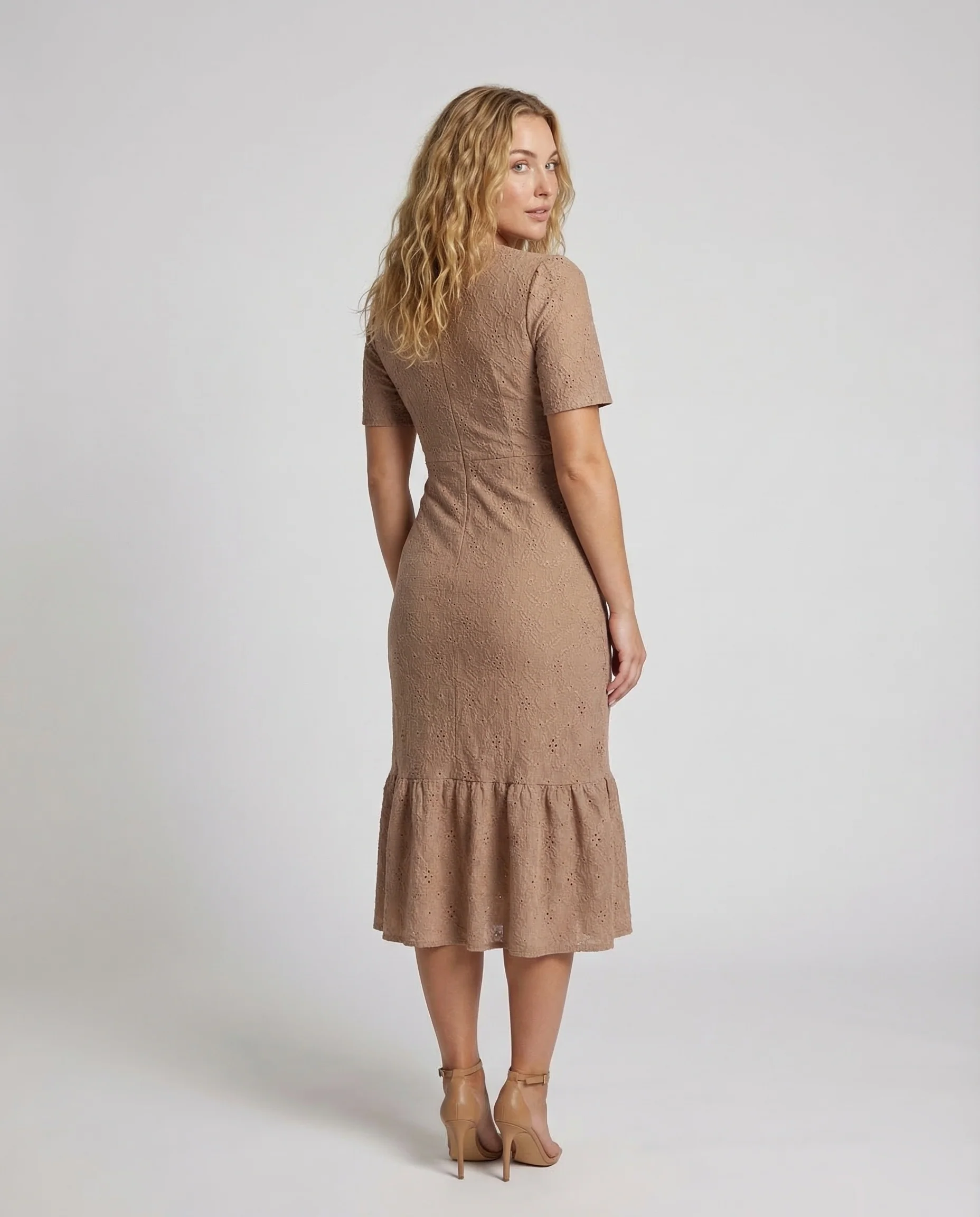 Damen Lochstickerei Kleid Knie - Image 4