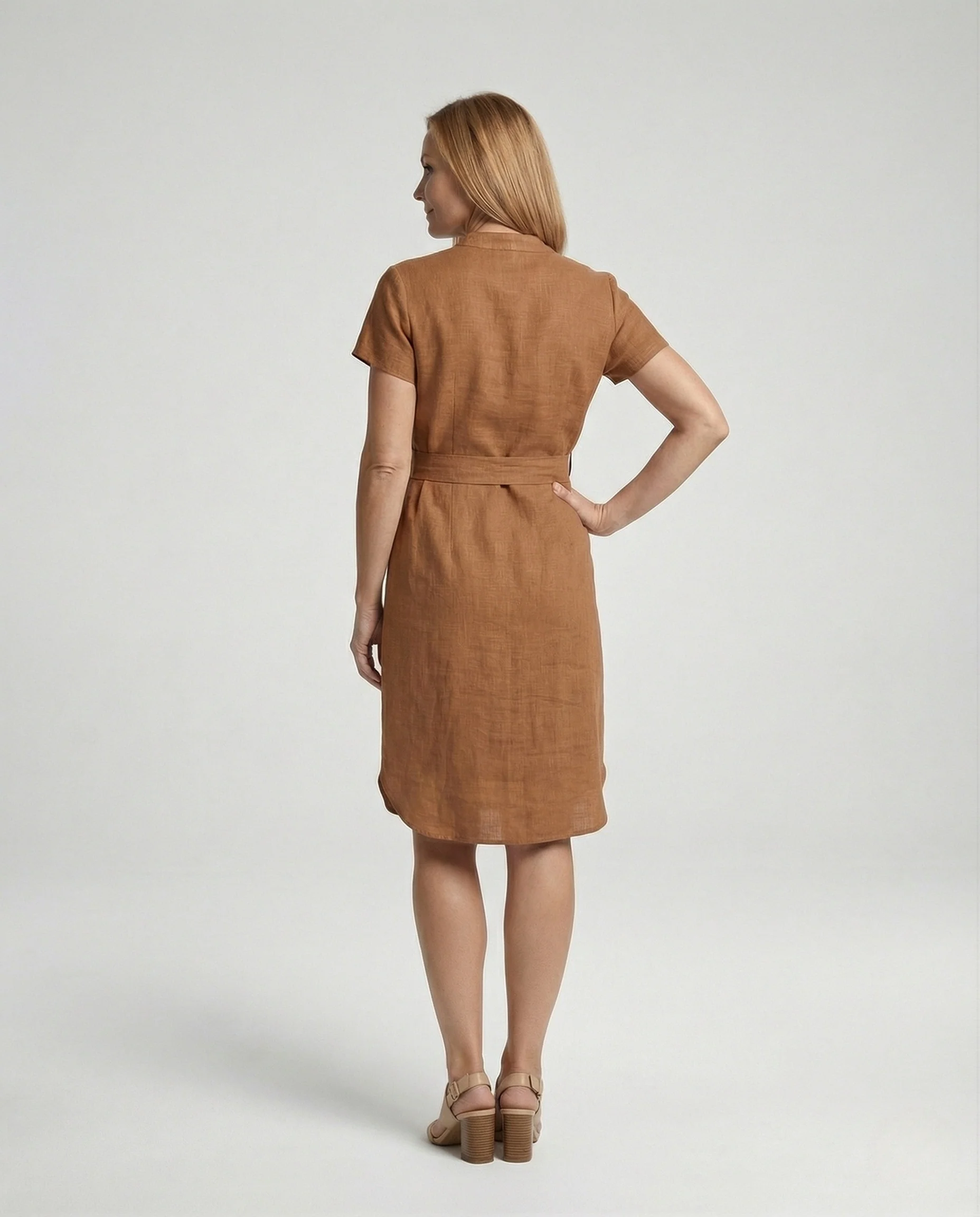 Freizeitkleid Damen Leinen Knielang - Image 4