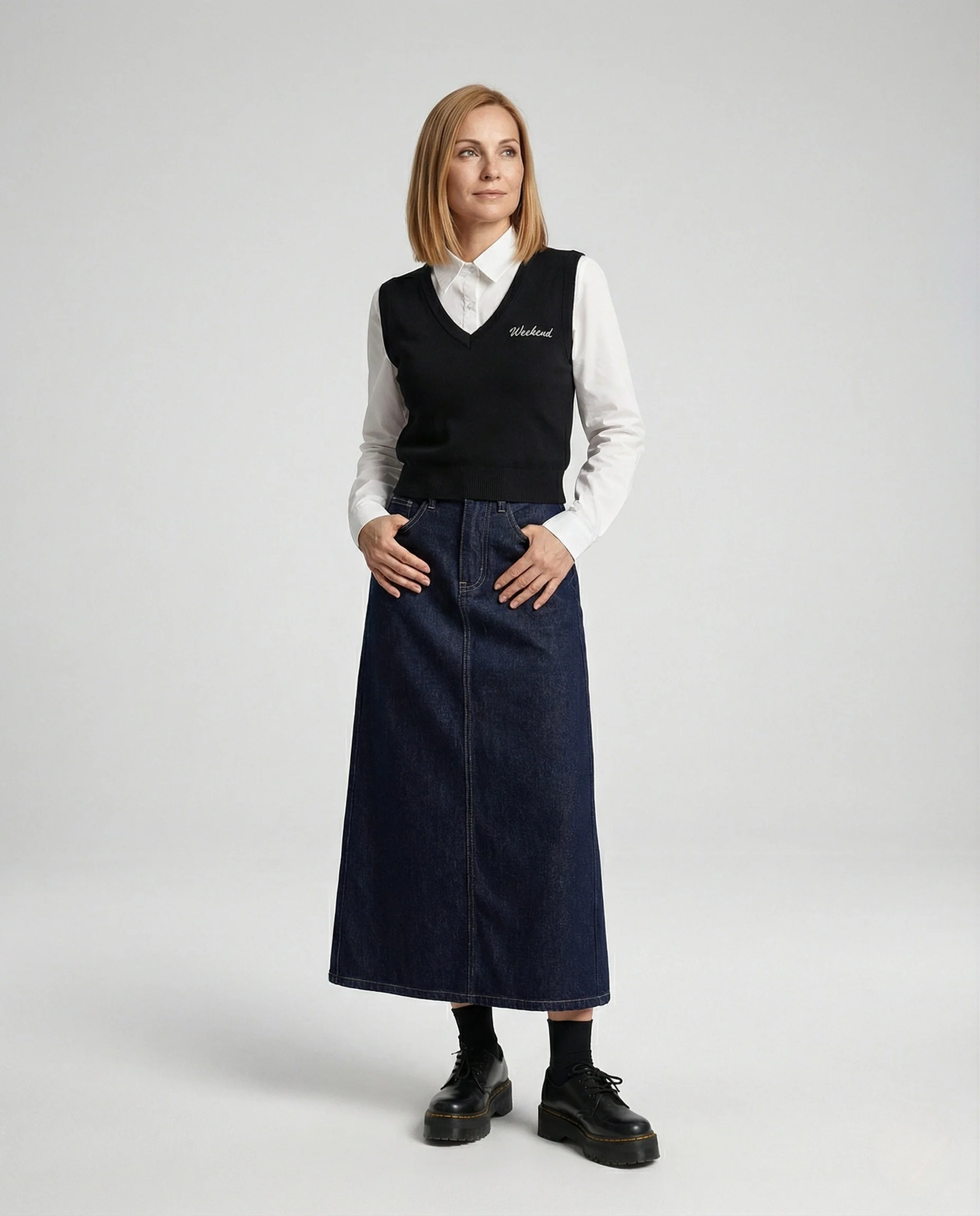 Maxirock Damen Jeans Schlitz
