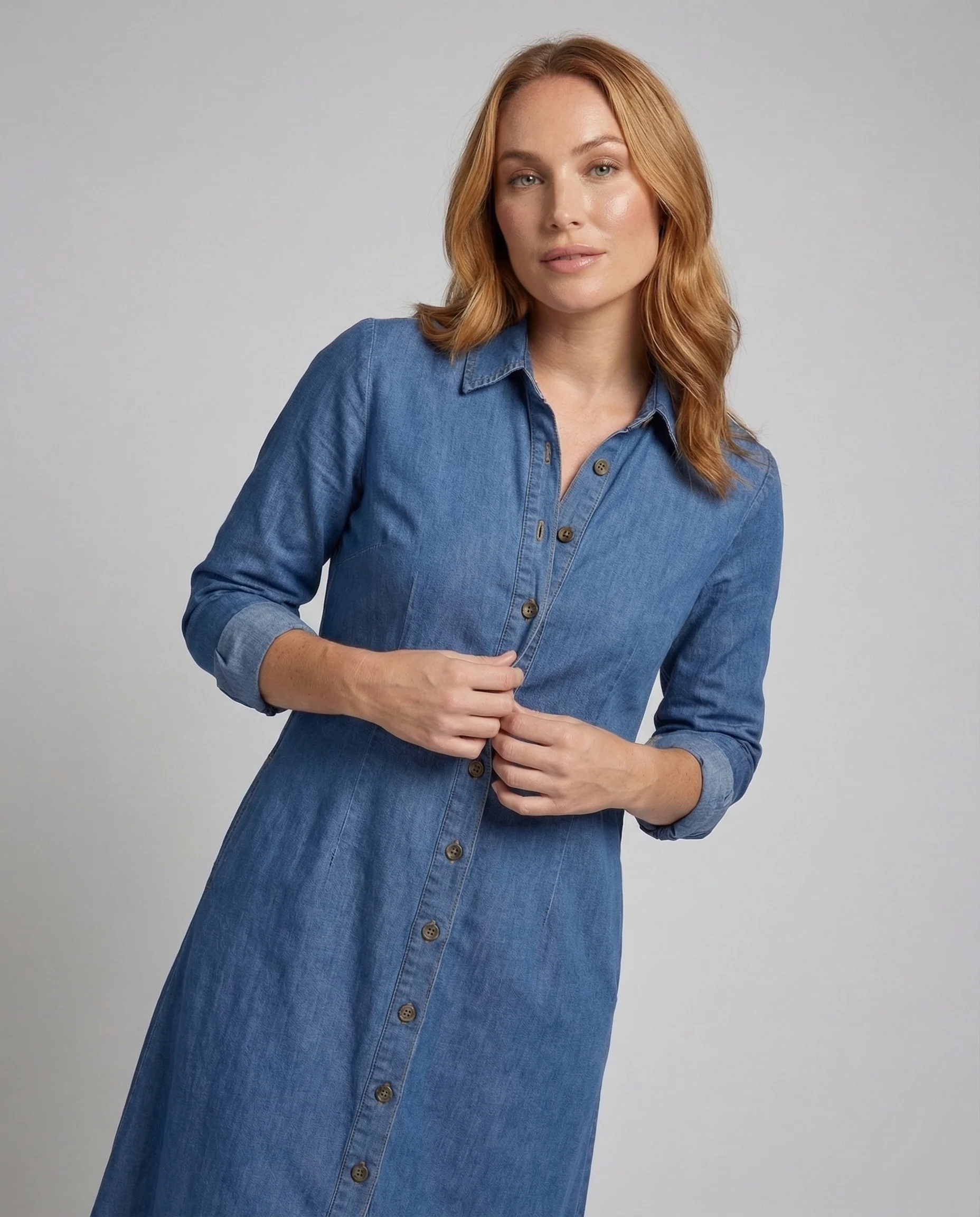 Damen Jeans Hemdblusenkleid Lang - Image 2