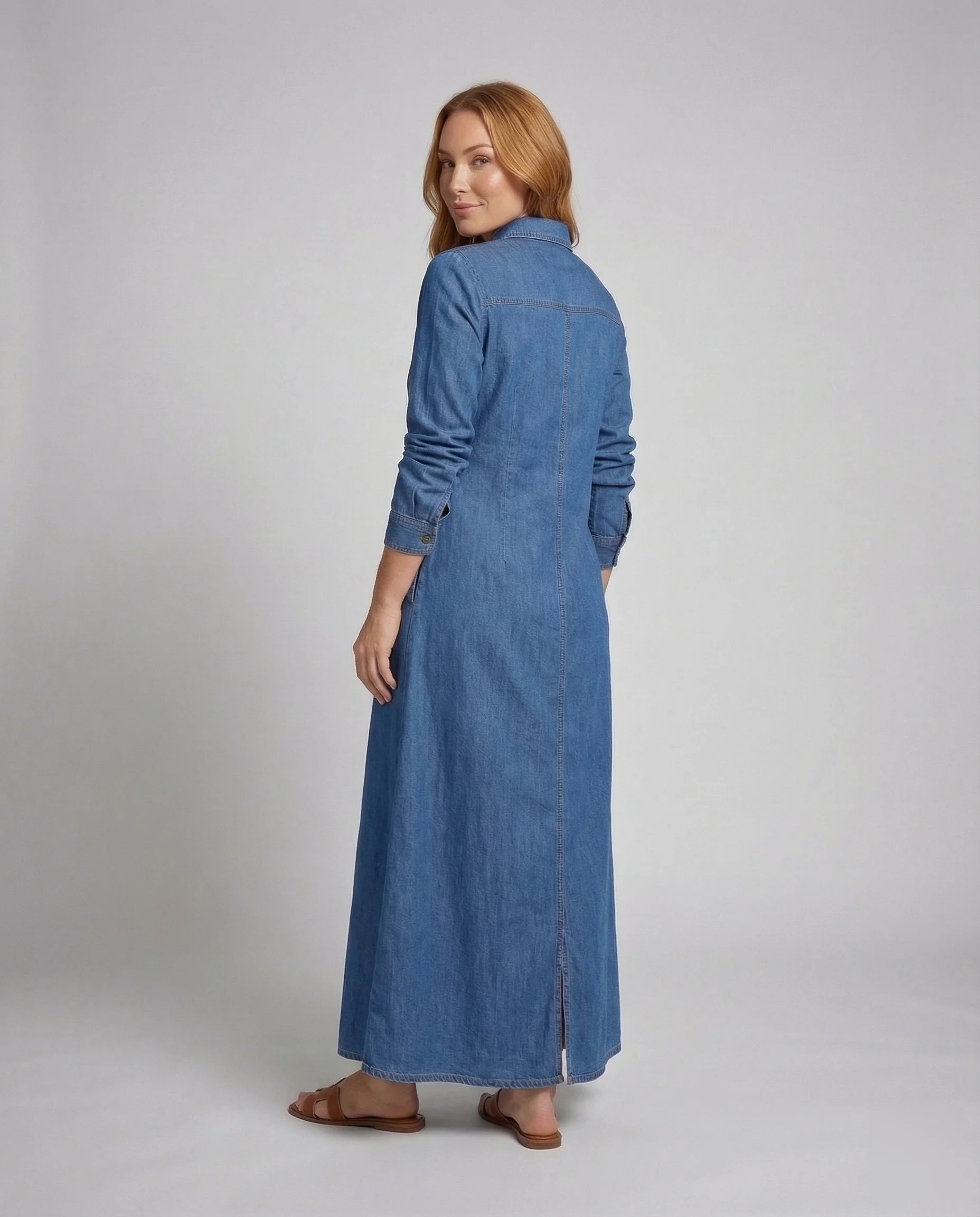 Damen Jeans Hemdblusenkleid Lang - Image 4