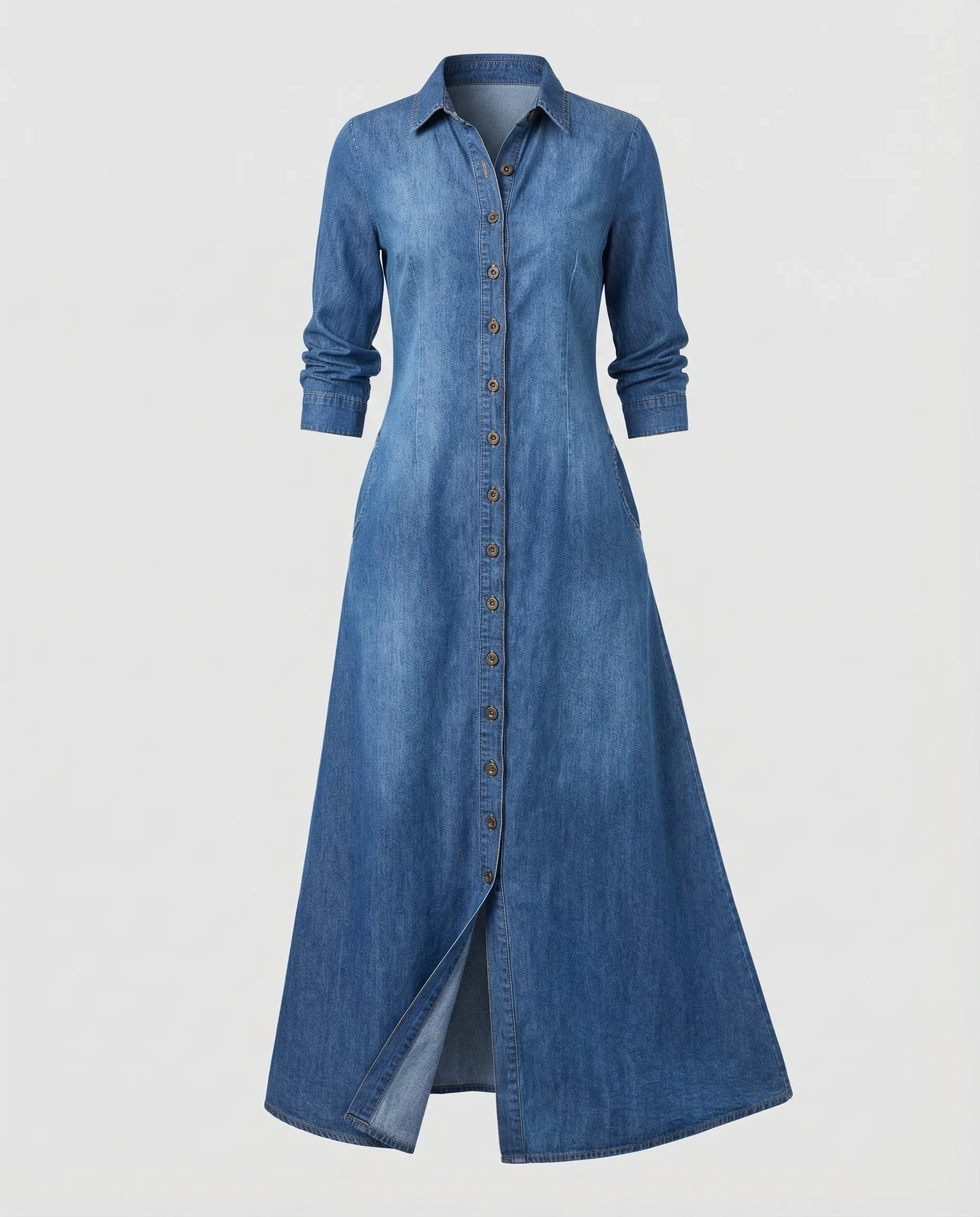 Damen Jeans Hemdblusenkleid Lang - Image 5