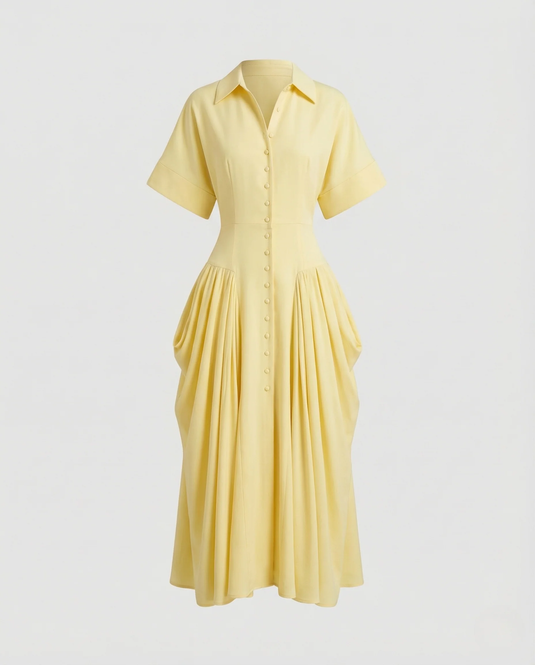 Damen Hemdblusenkleid Lang Faltenrock - Image 4