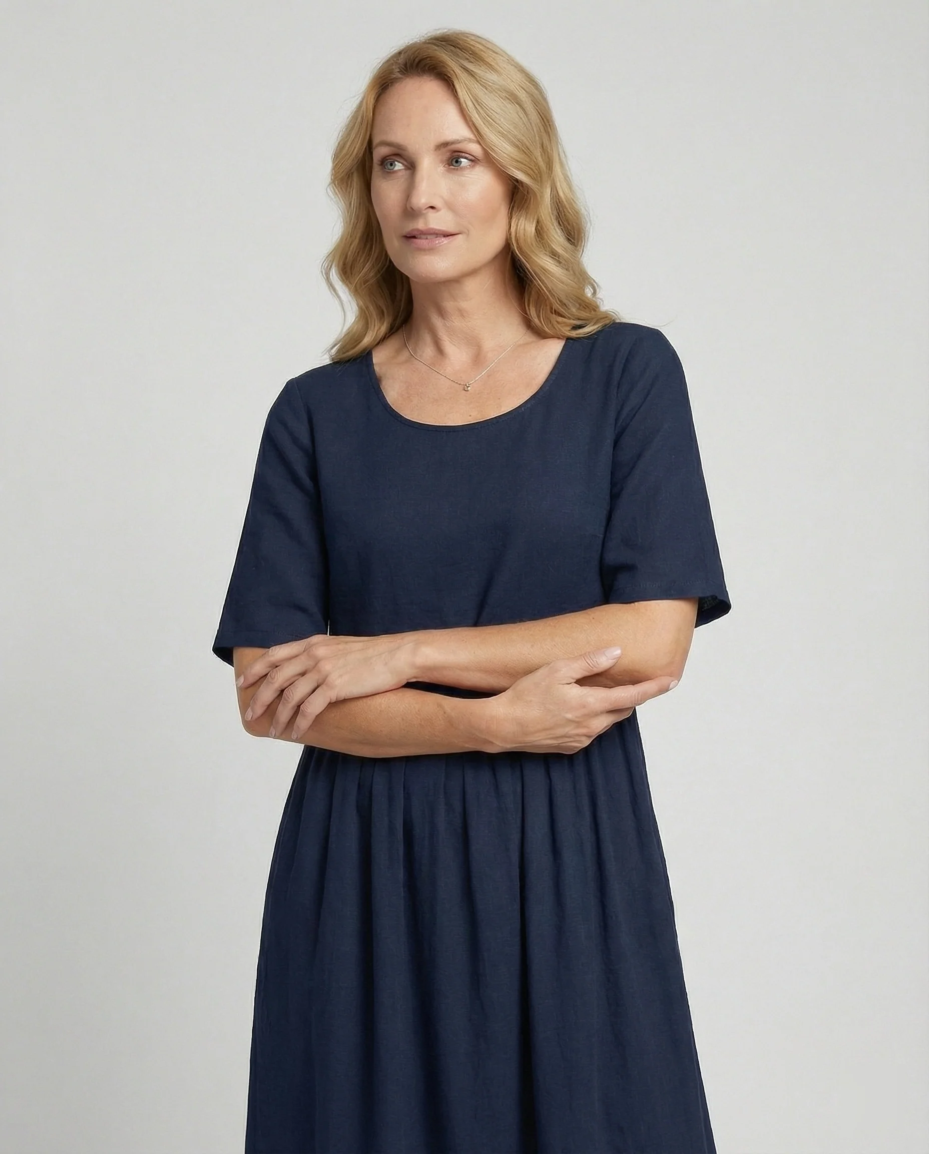 Freizeitkleid Damen Midikleid Leinenoptik
