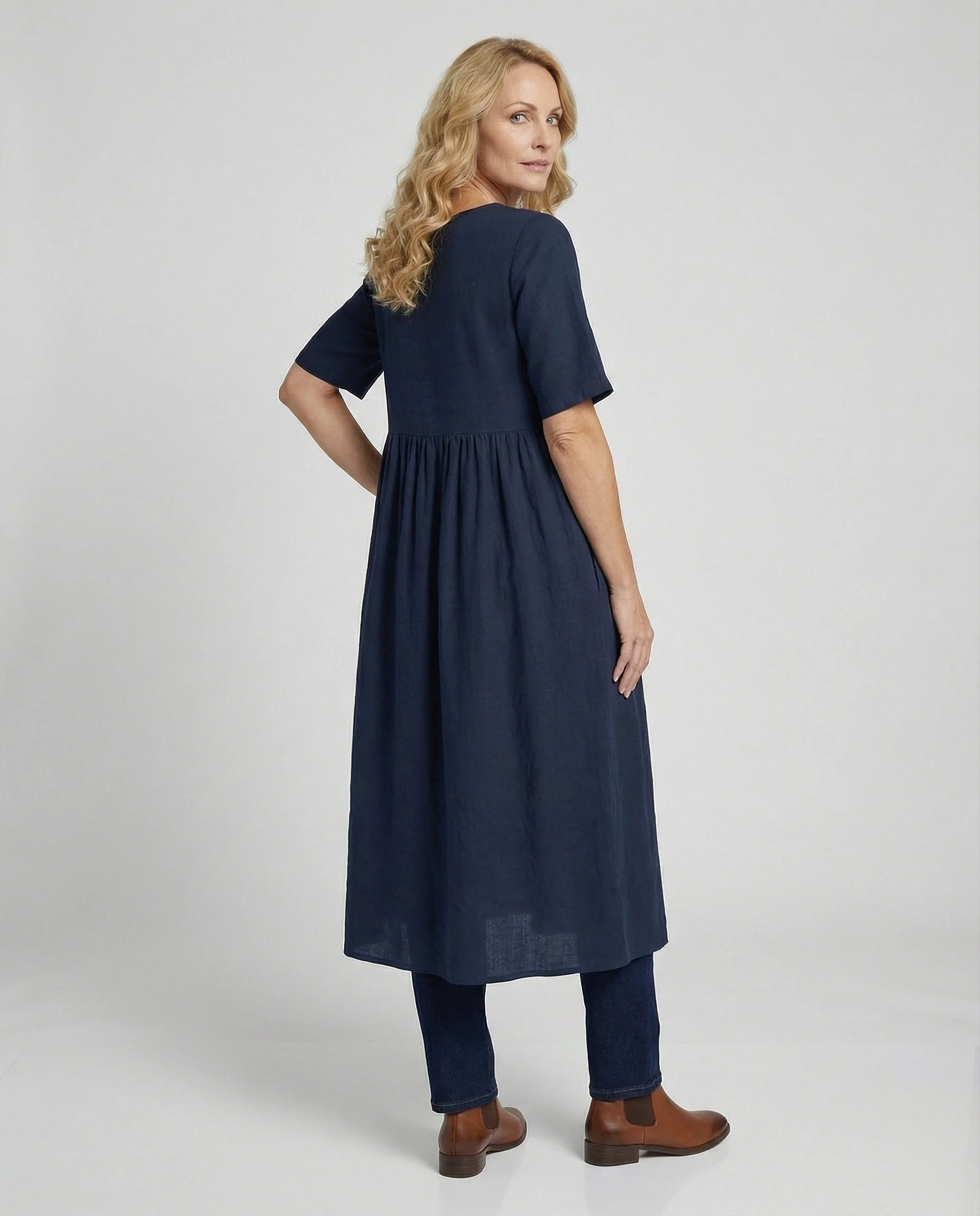 Freizeitkleid Damen Midikleid Leinenoptik - Image 3