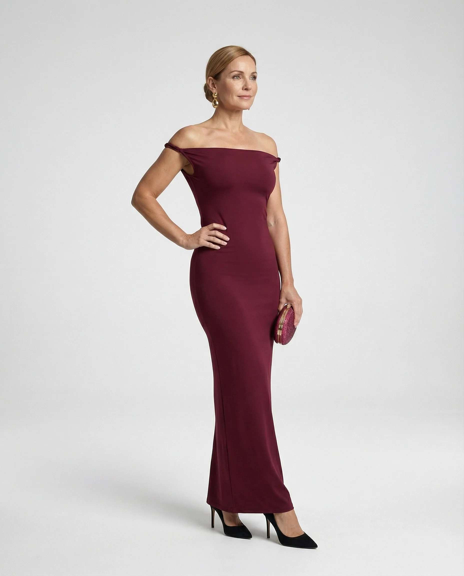 Abendkleid lang schulterfrei figurbetont