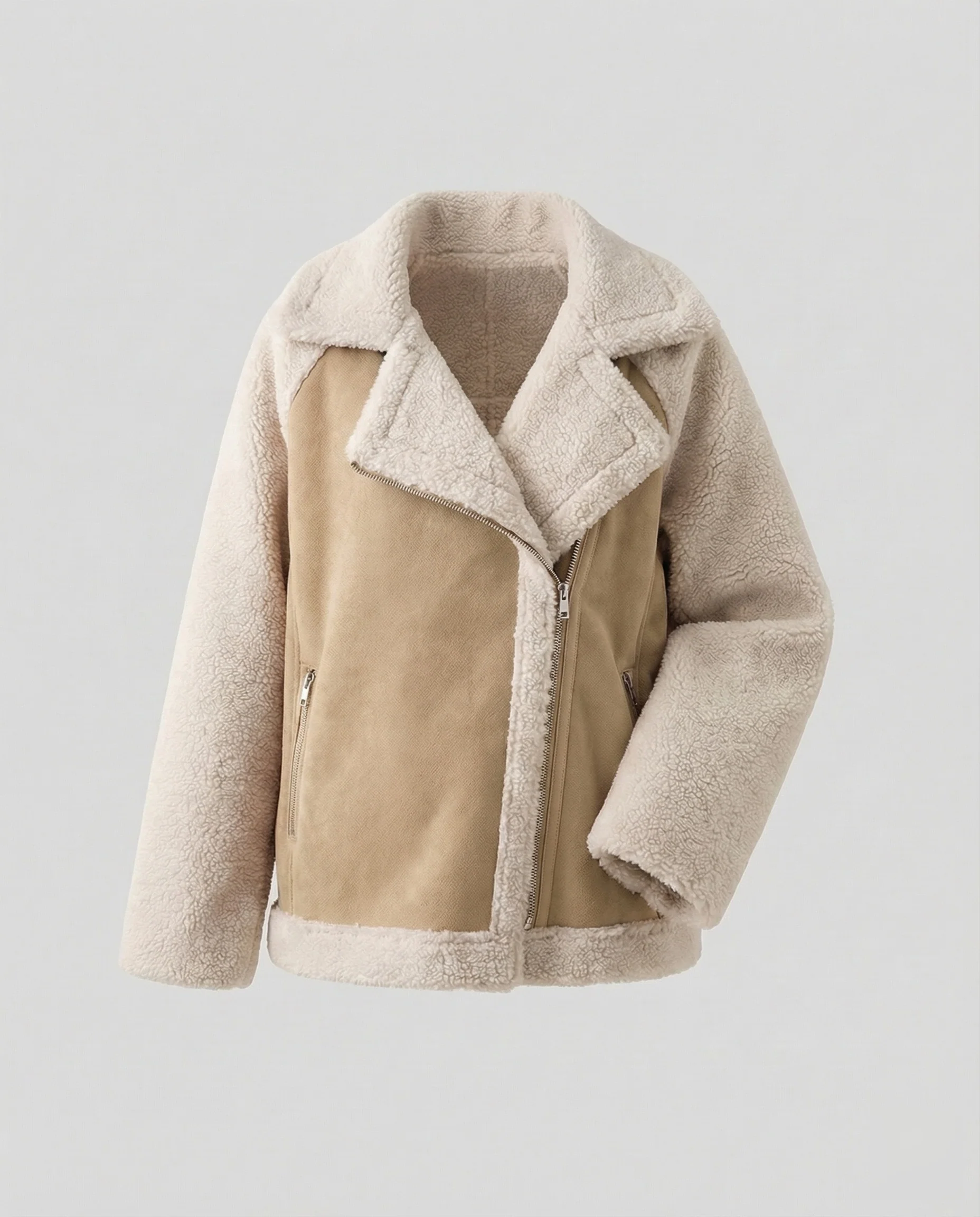 Damen Aviatorjacke Kurz Teddyfutter Kunstleder - Image 5