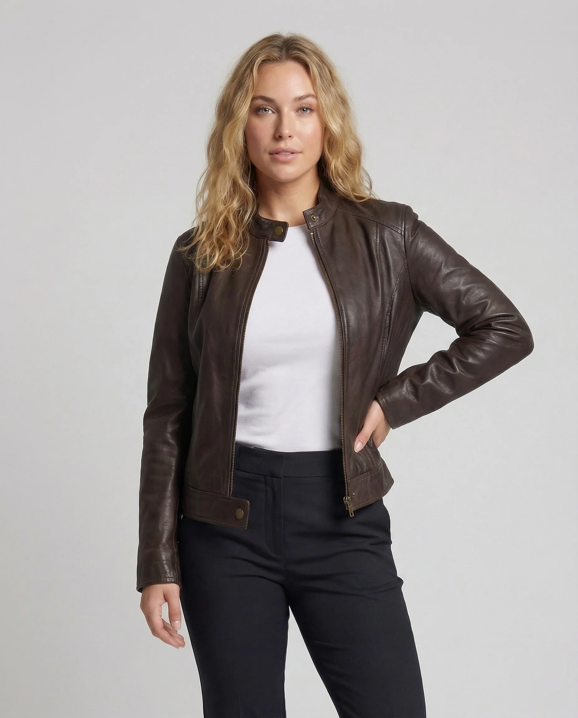Damen Kunstleder Bikerjacke Kurz - Image 2