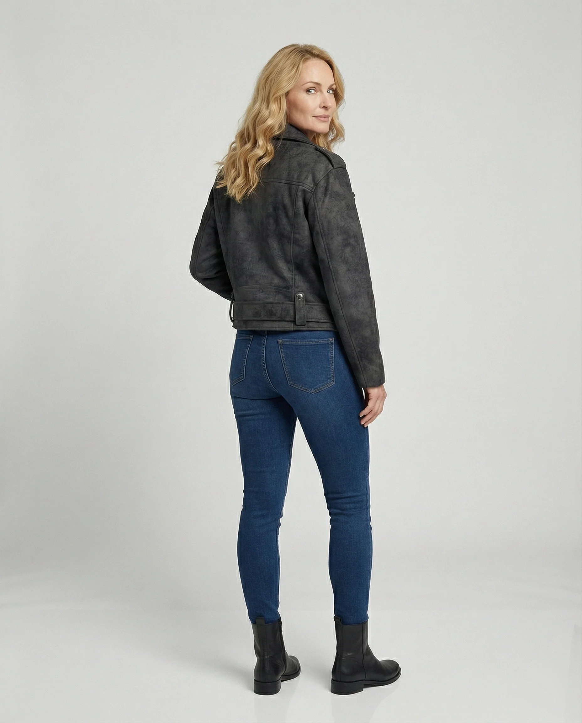Damen Lederjacke Wildlederoptik kurz - Image 4