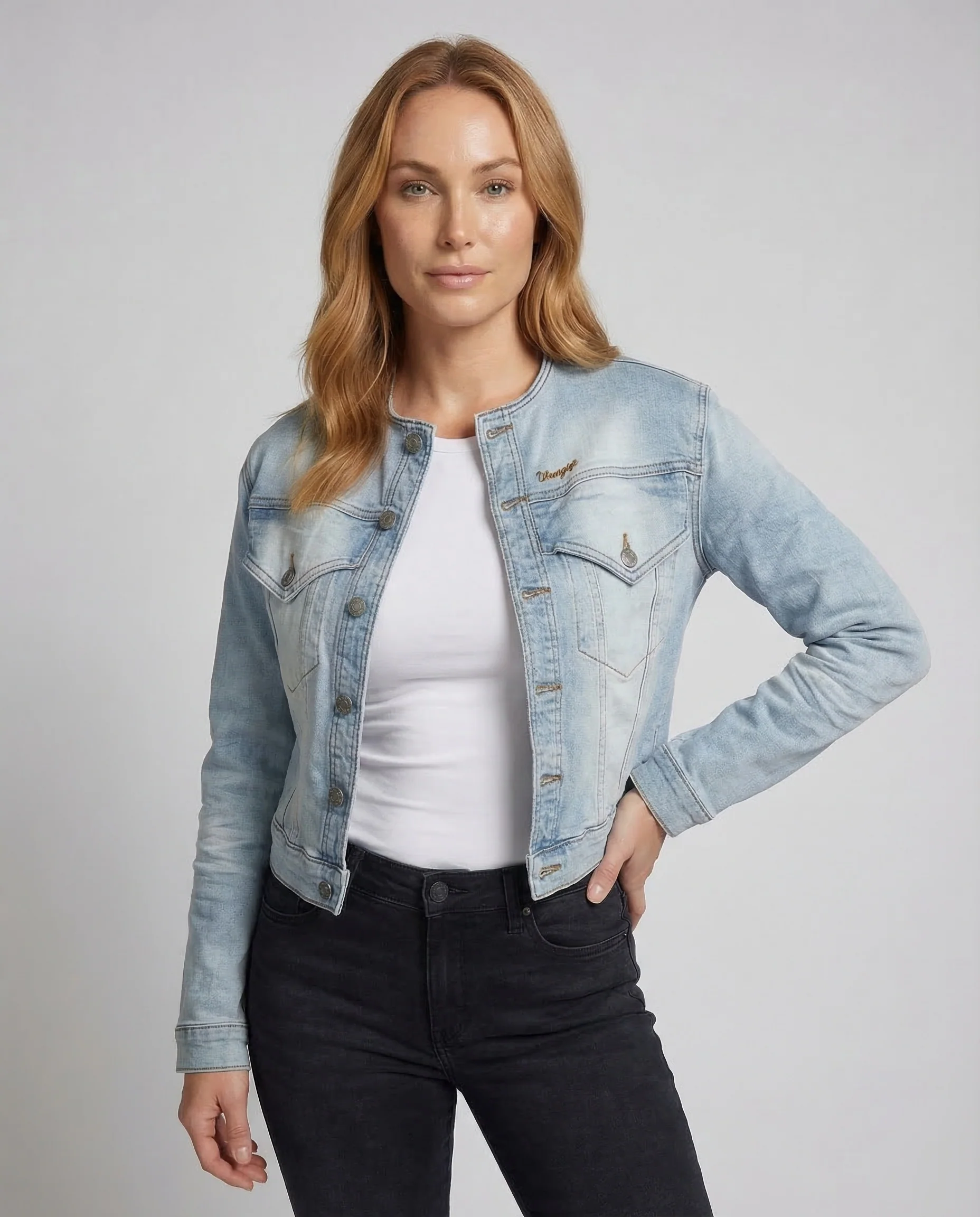 Damen Denimjacke Cropped Stehkragen - Image 2