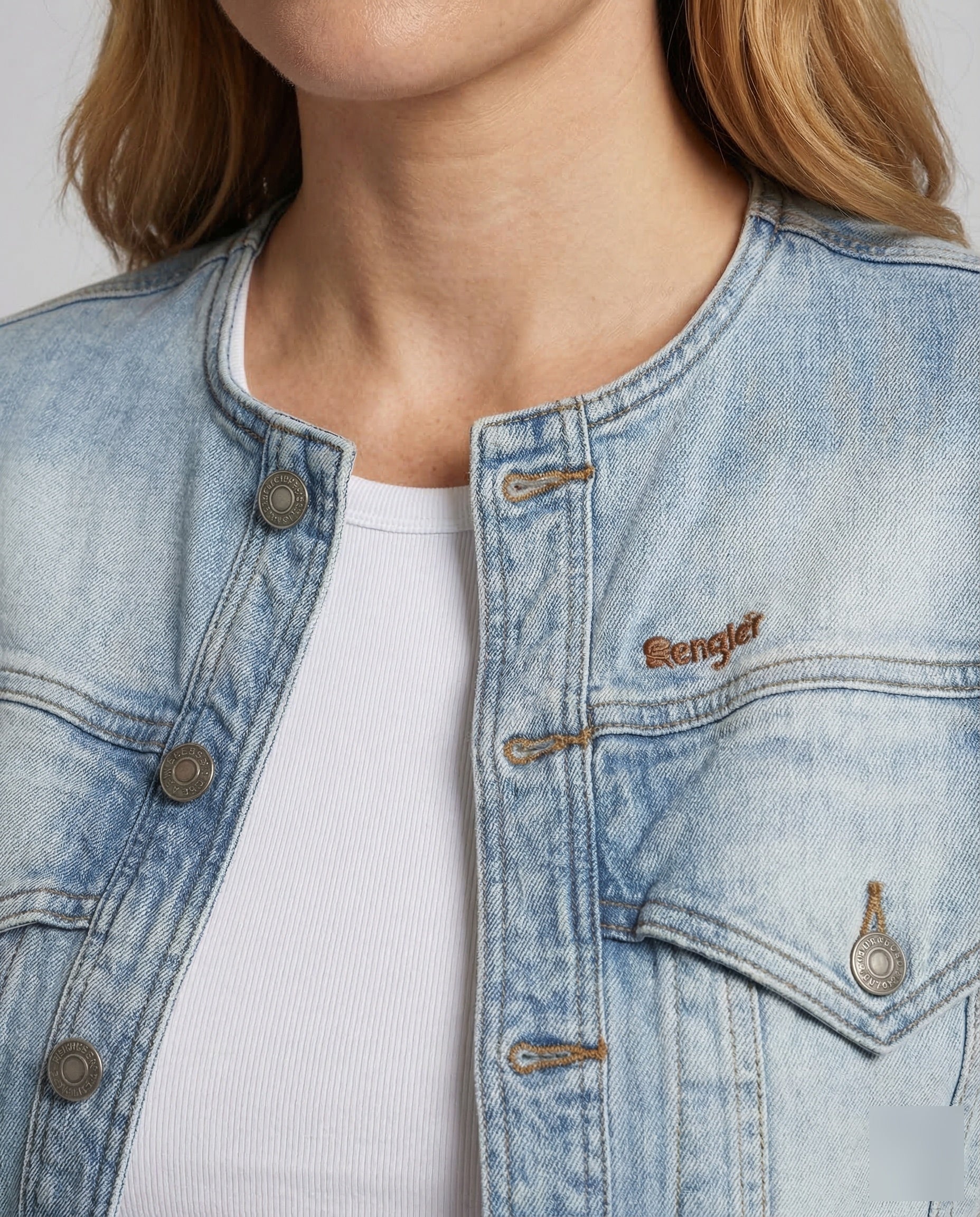 Damen Denimjacke Cropped Stehkragen - Image 3