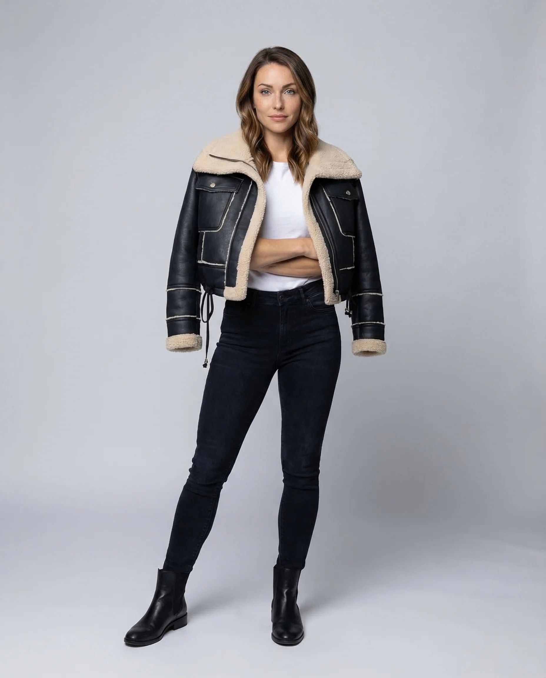 Damen Fliegerjacke Kurz Teddy