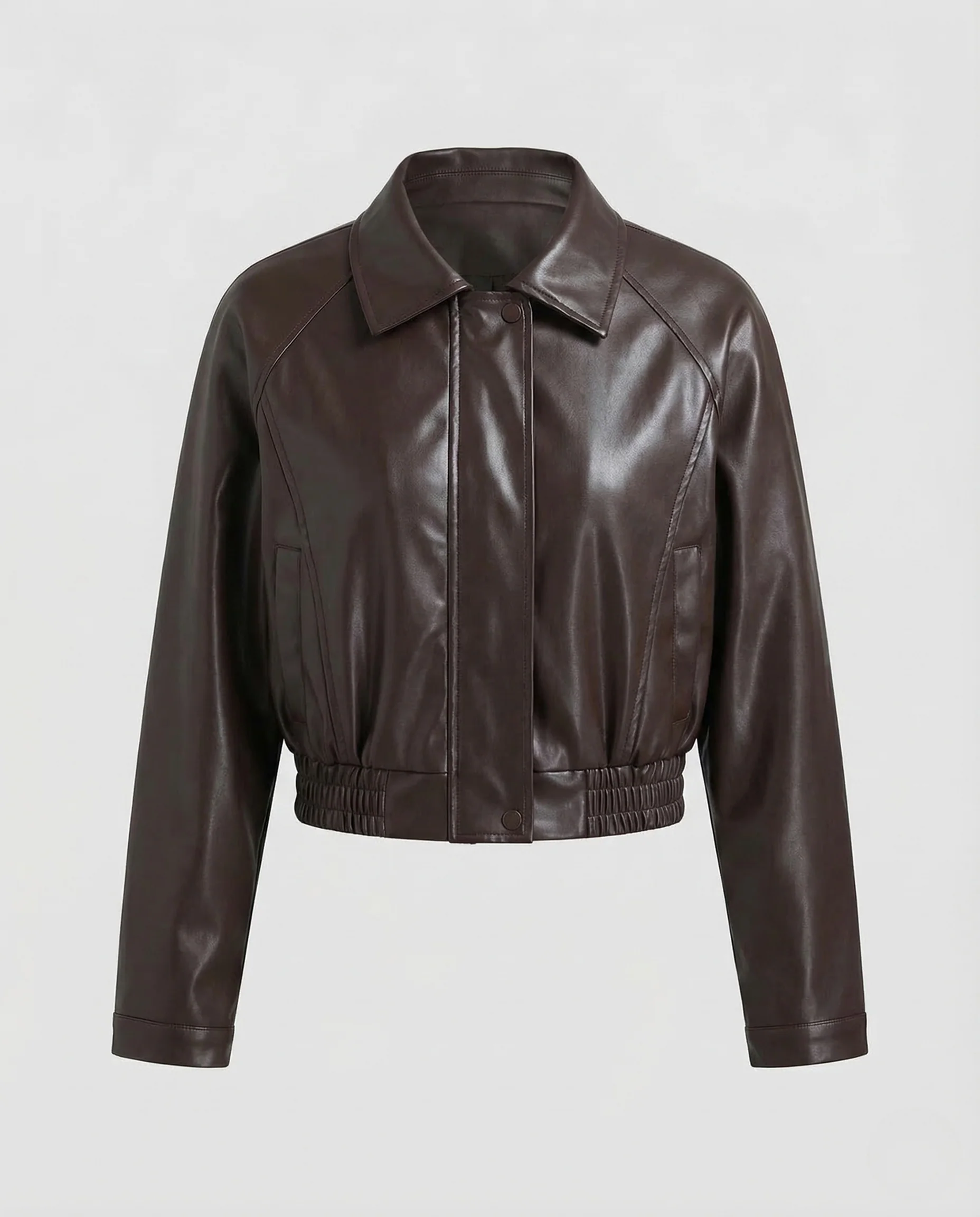 Damen Lederoptik Jacke Kurz Revers - Image 5