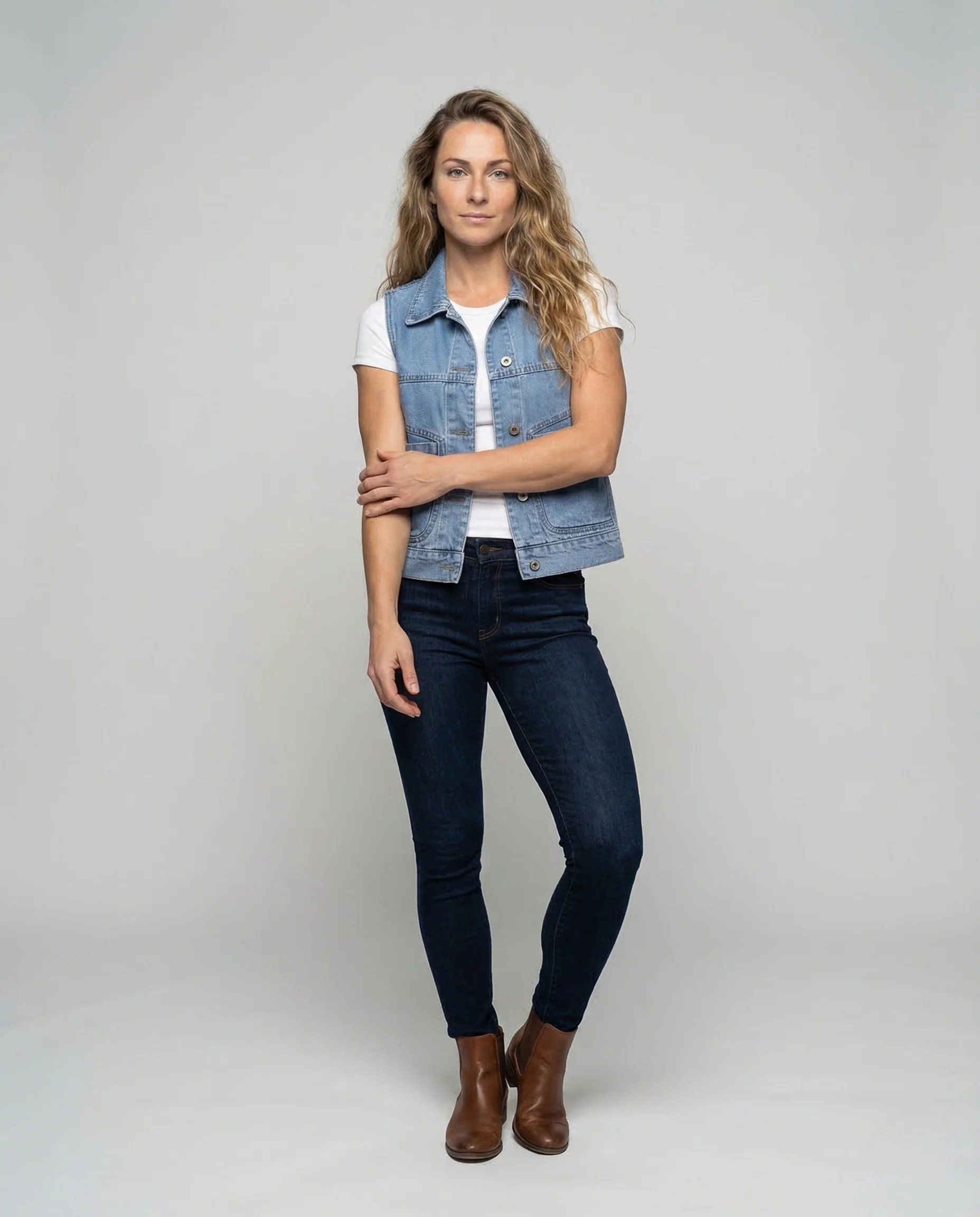 Damen Jeansweste Kurz Pattentaschen