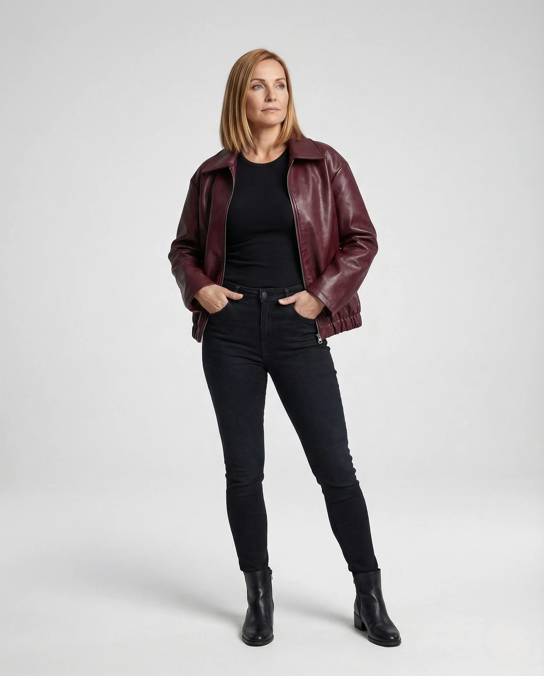 Damen Kunstleder Kurzjacke
