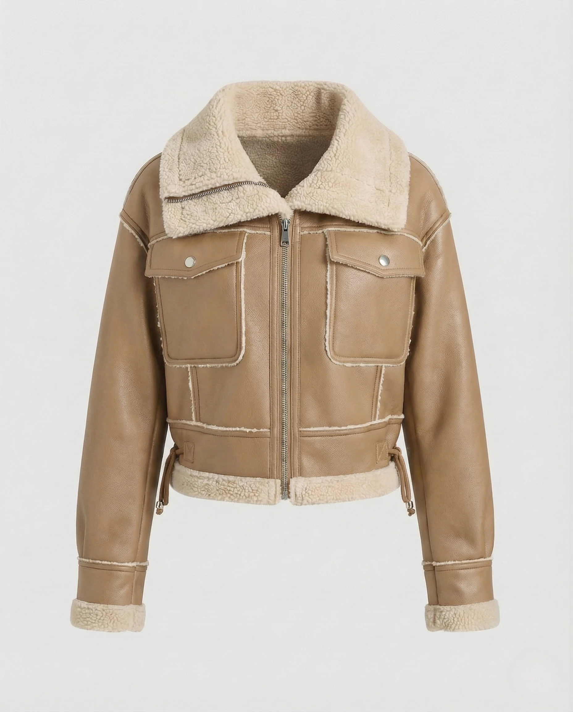 Damen Kunstlederjacke mit Teddyfutter - Image 6